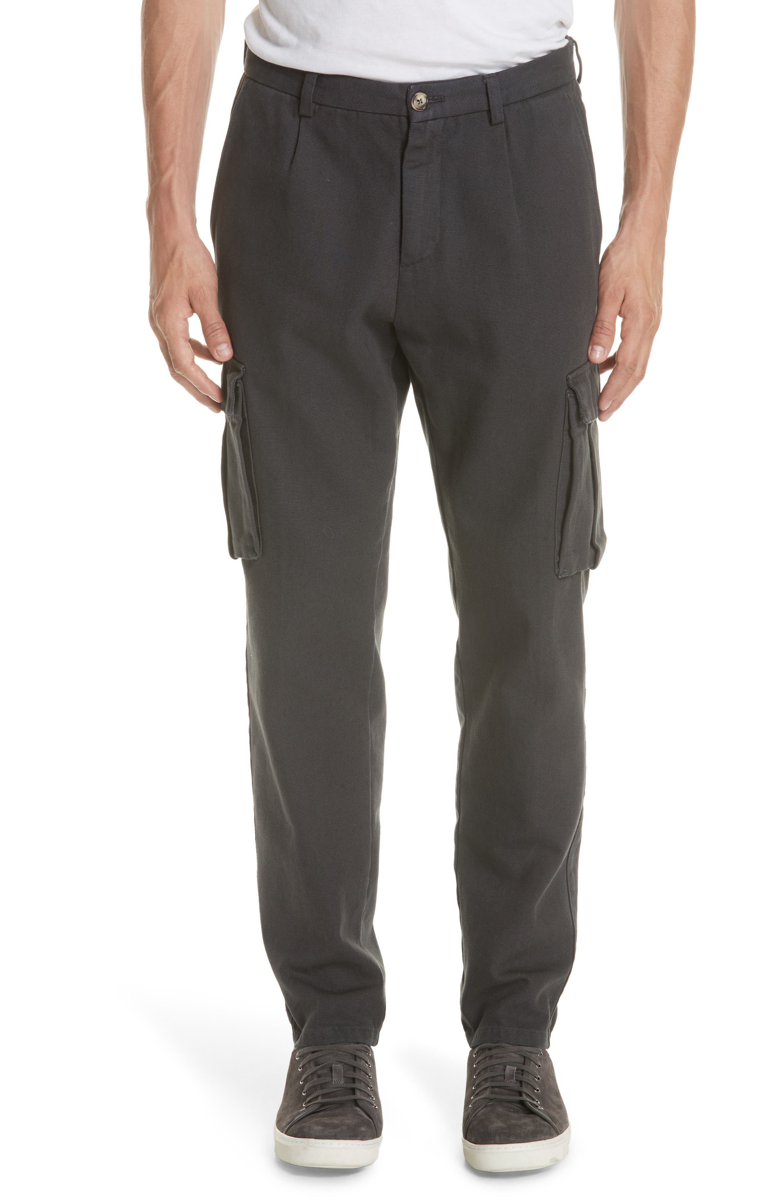 Eleventy Stretch Canvas Cargo Pants, Grey