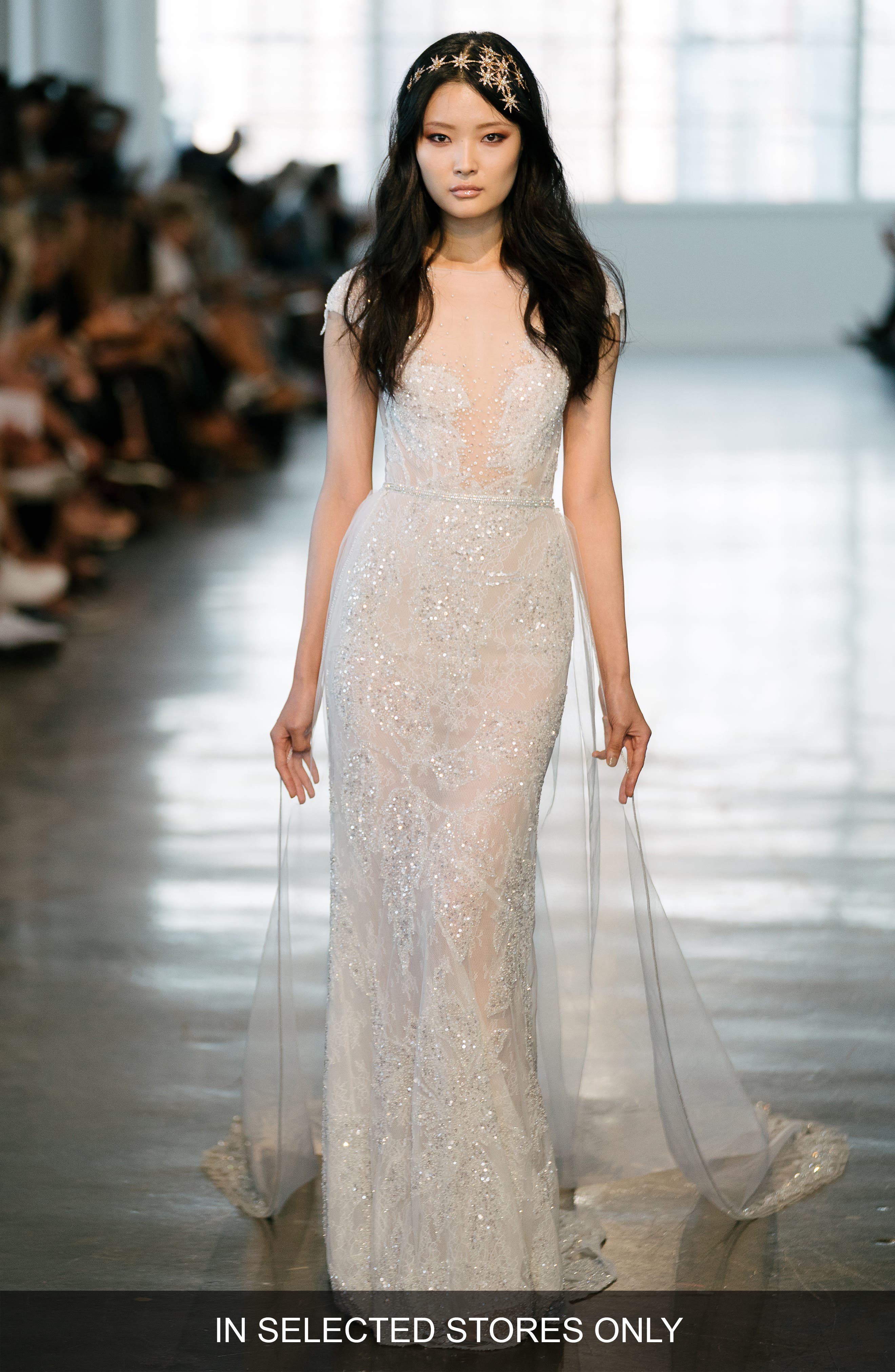 Berta Illusion Bodice Embellished Lace Gown, Size IN STORE ONLY - Ivory