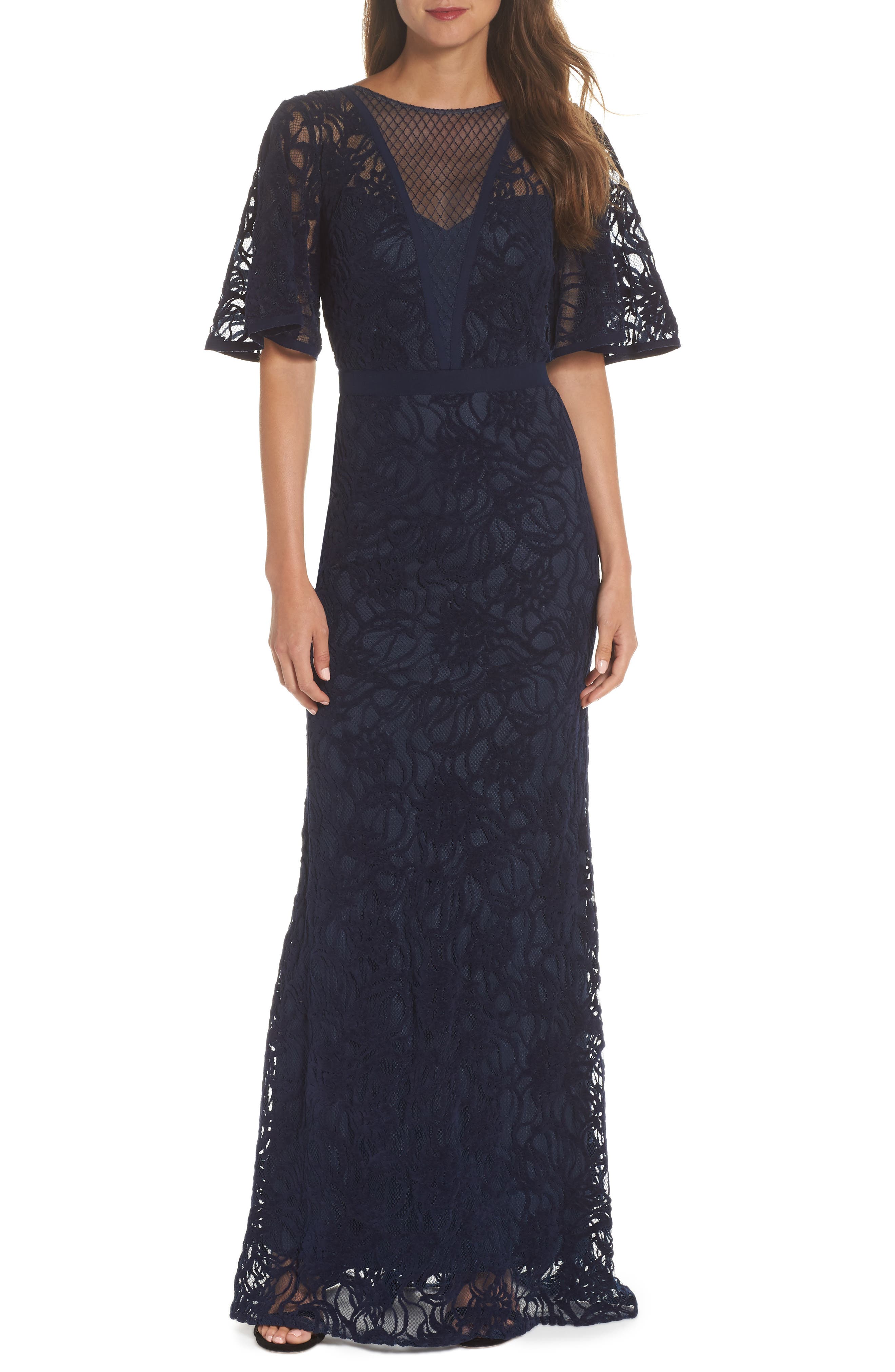 Tadashi Shoji Burnout Lace Gown