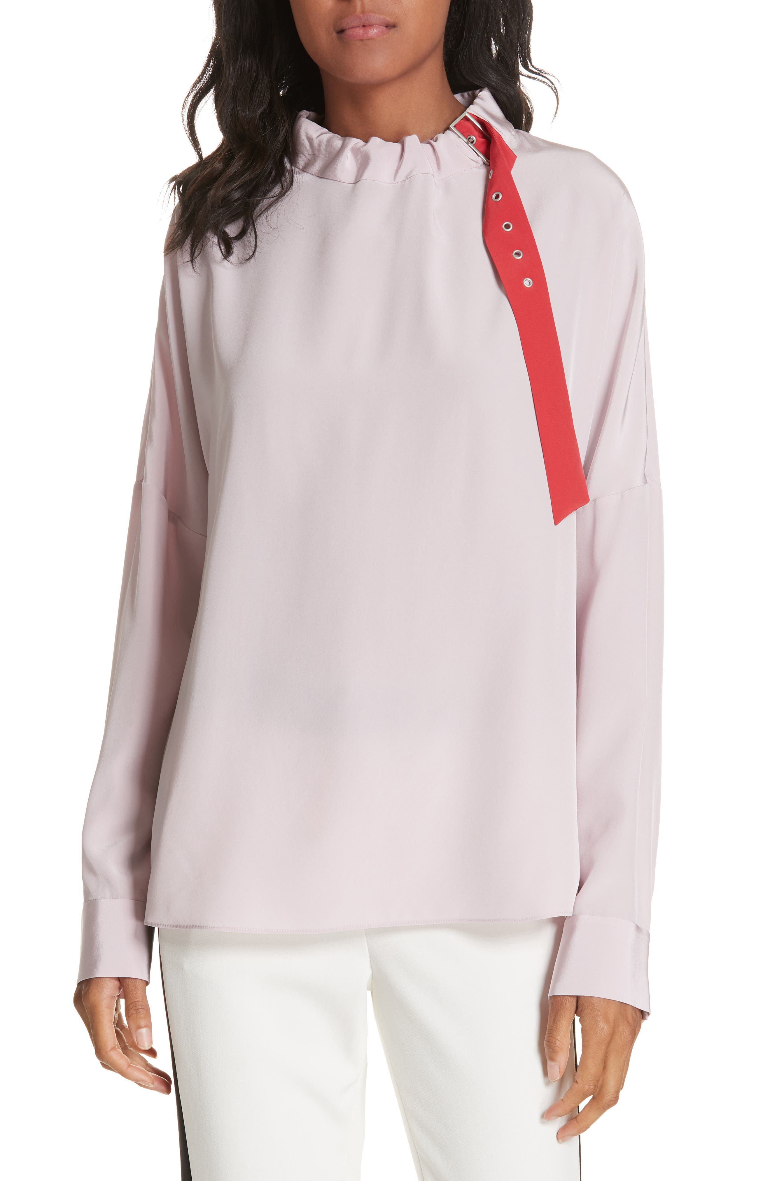 Tibi Silk Buckle Blouse, Pink