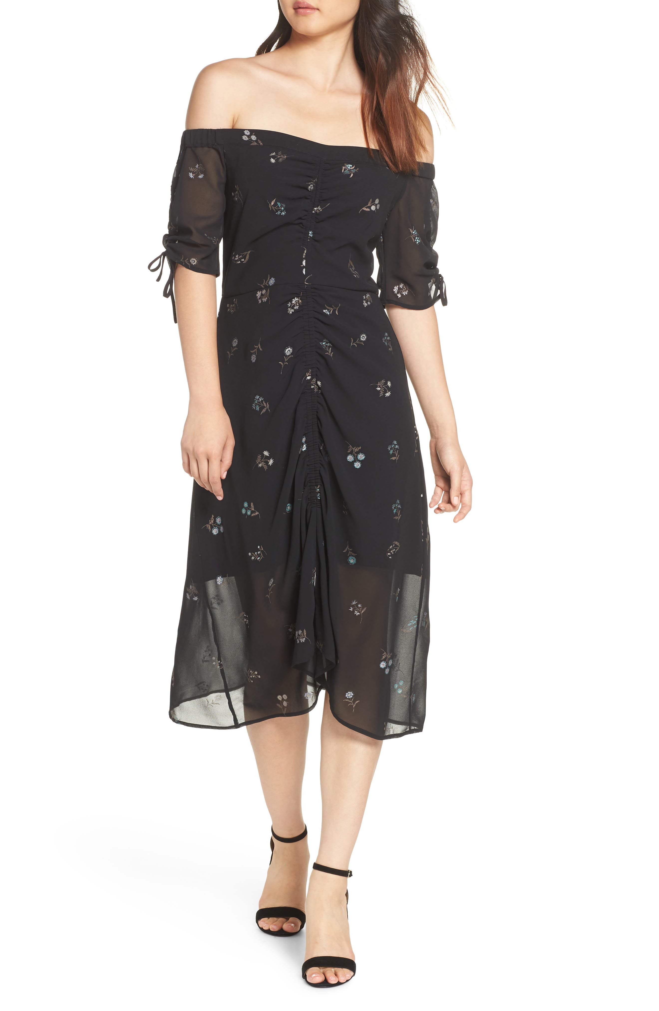 Sam Edelman Off The Shoulder Foil Print Dress, Black