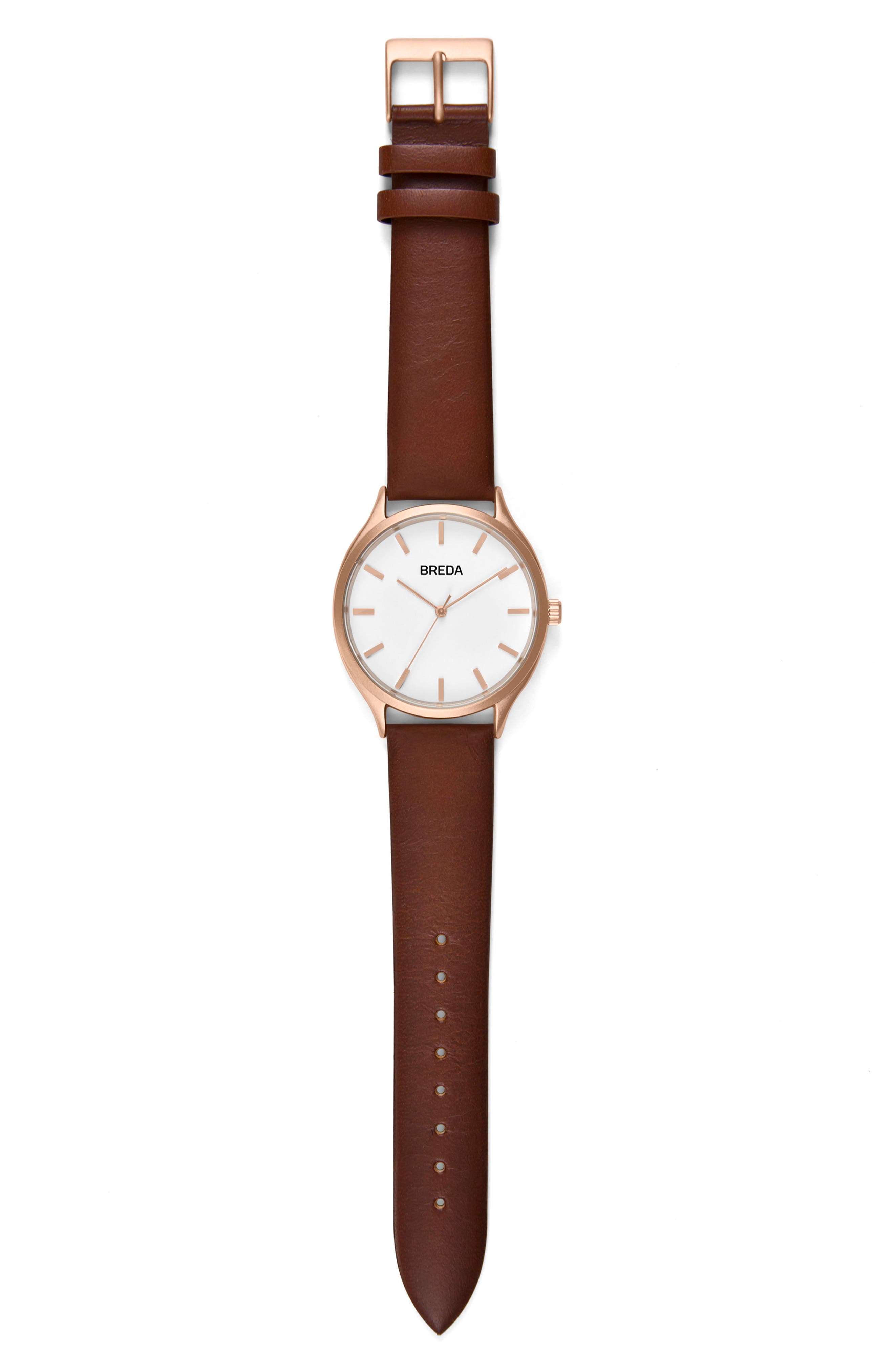 Breda Asper Round Leather Strap Watch, 40Mm