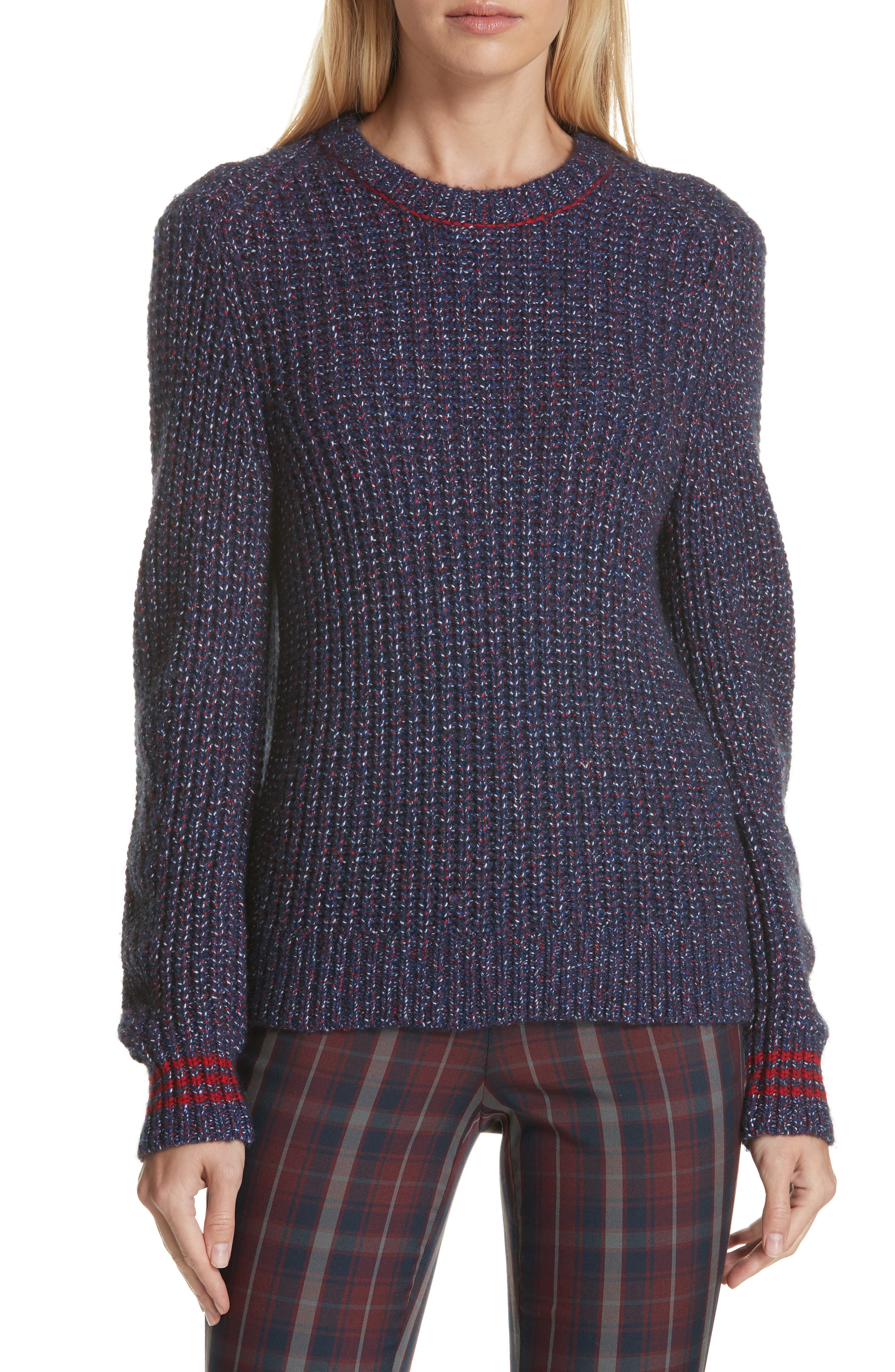 Rag & Bone Cheryl Stripe Cuff Wool Blend Sweater, Blue