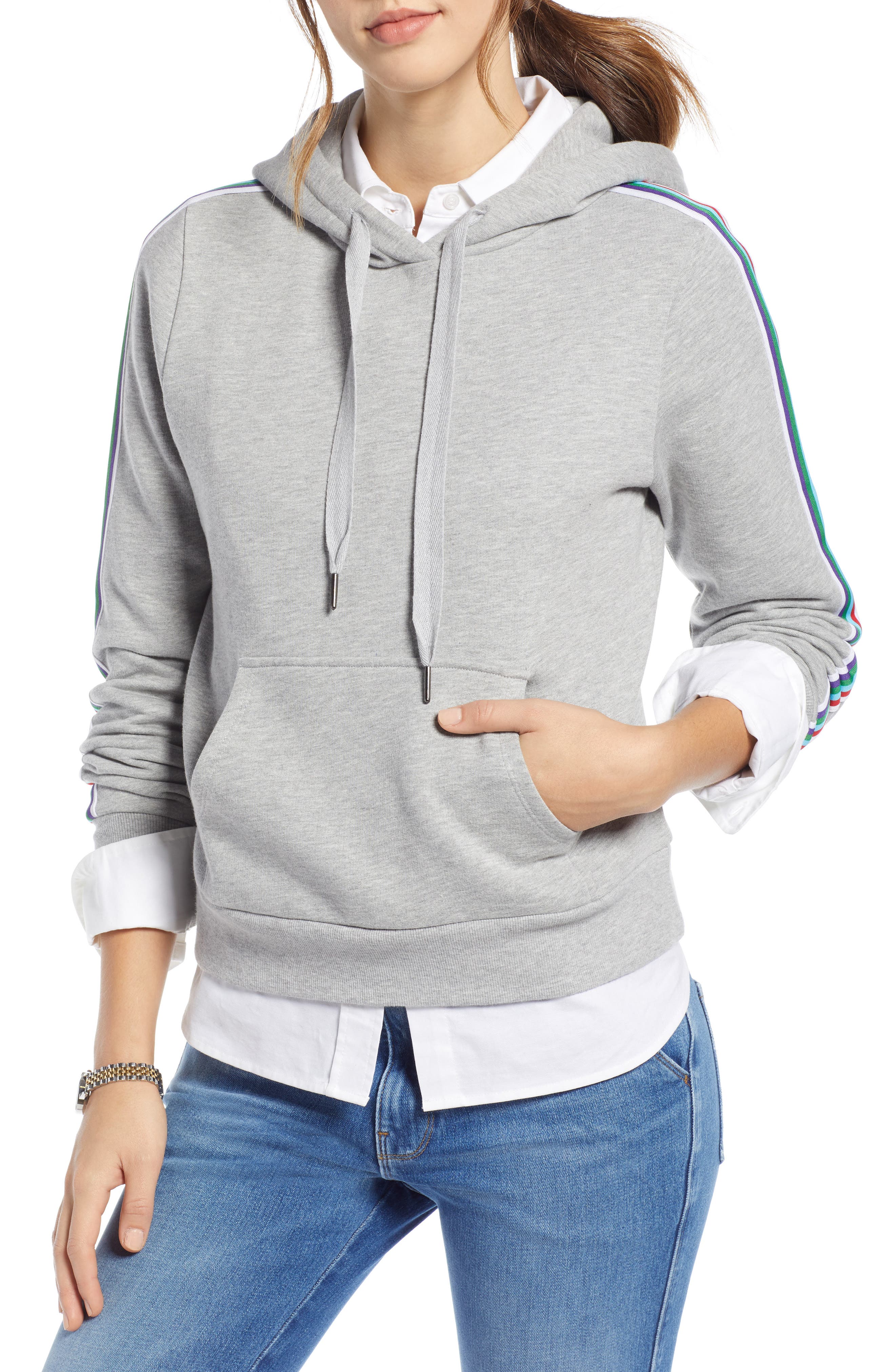 1901 Stripe Sleeve Hoodie, Grey