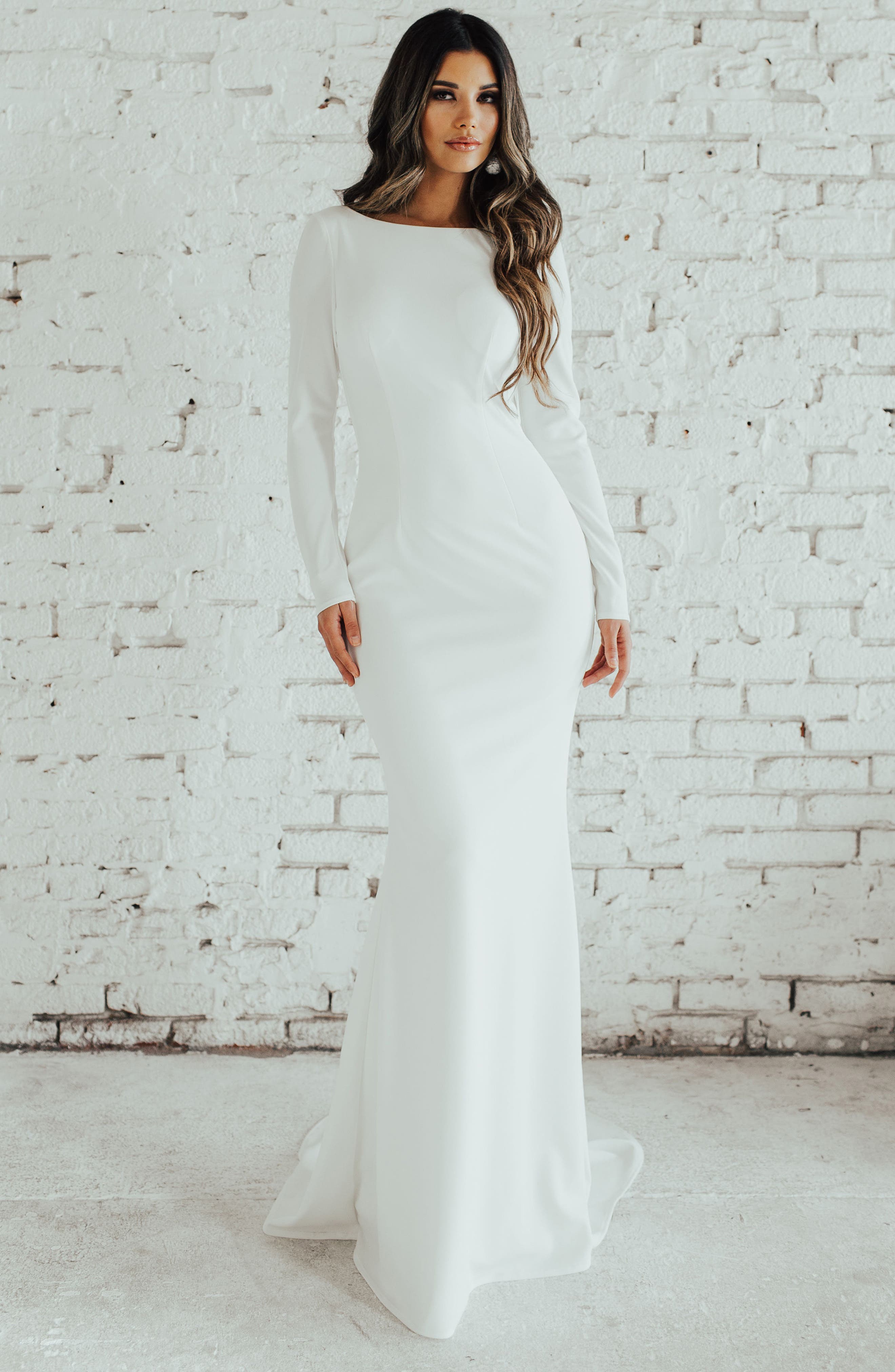 Noel And Jean By Katie May Wasson Cowl Back Crepe Gown, Ivory