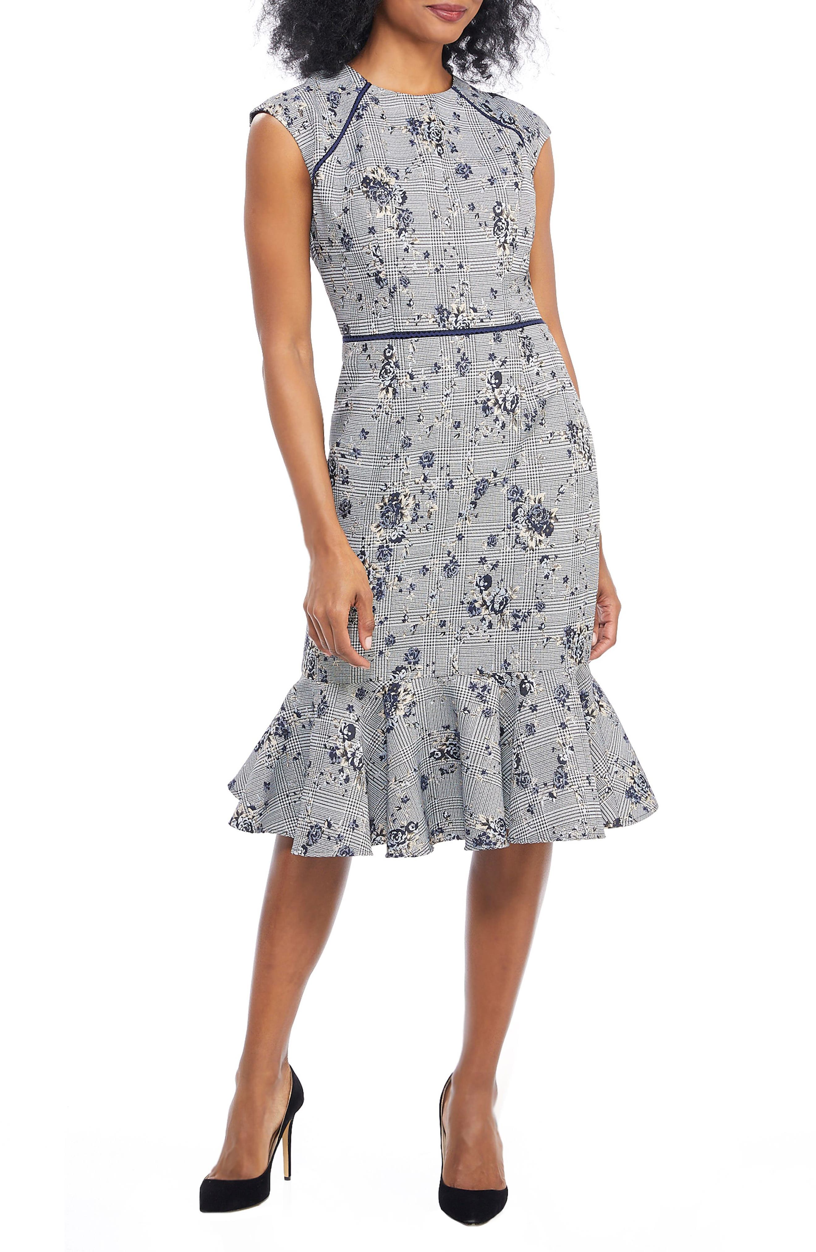 Petite Maggy London Plaid Rose Dress, Blue