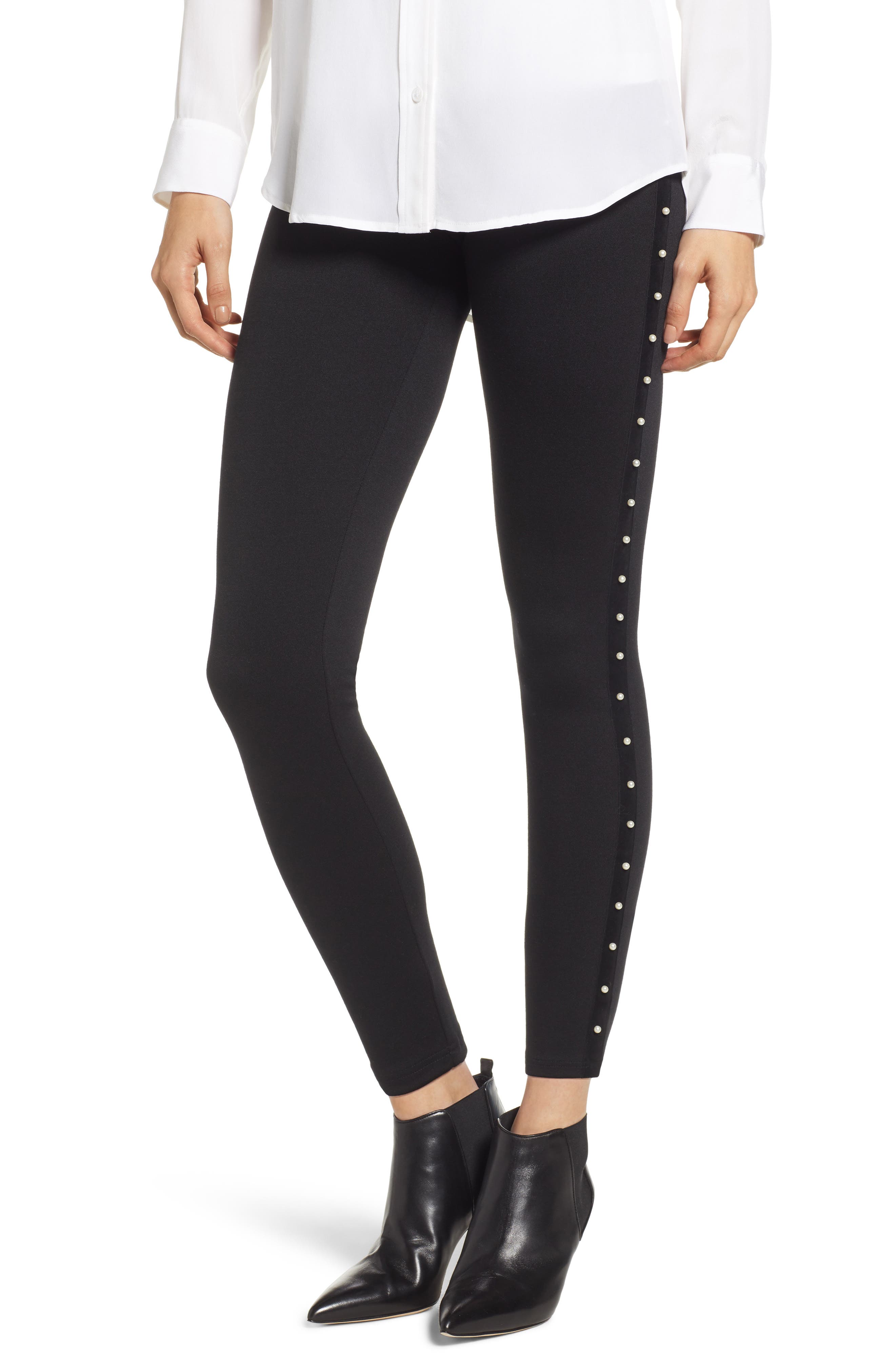Zeza B By Hue Pearl Tuxedo Stripe Ponte Leggings, Black