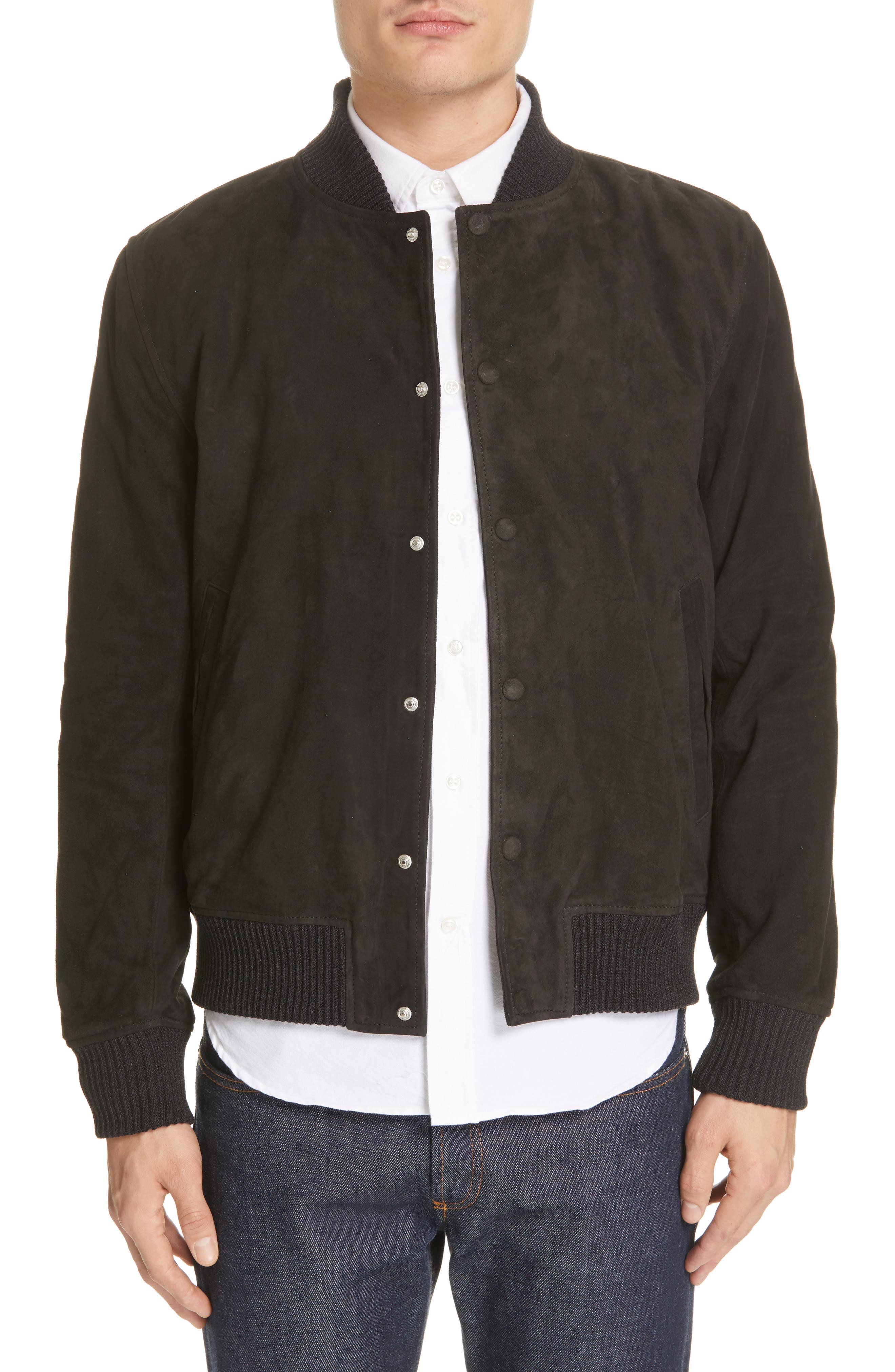 Officine Generale Suede Bomber Jacket, Black