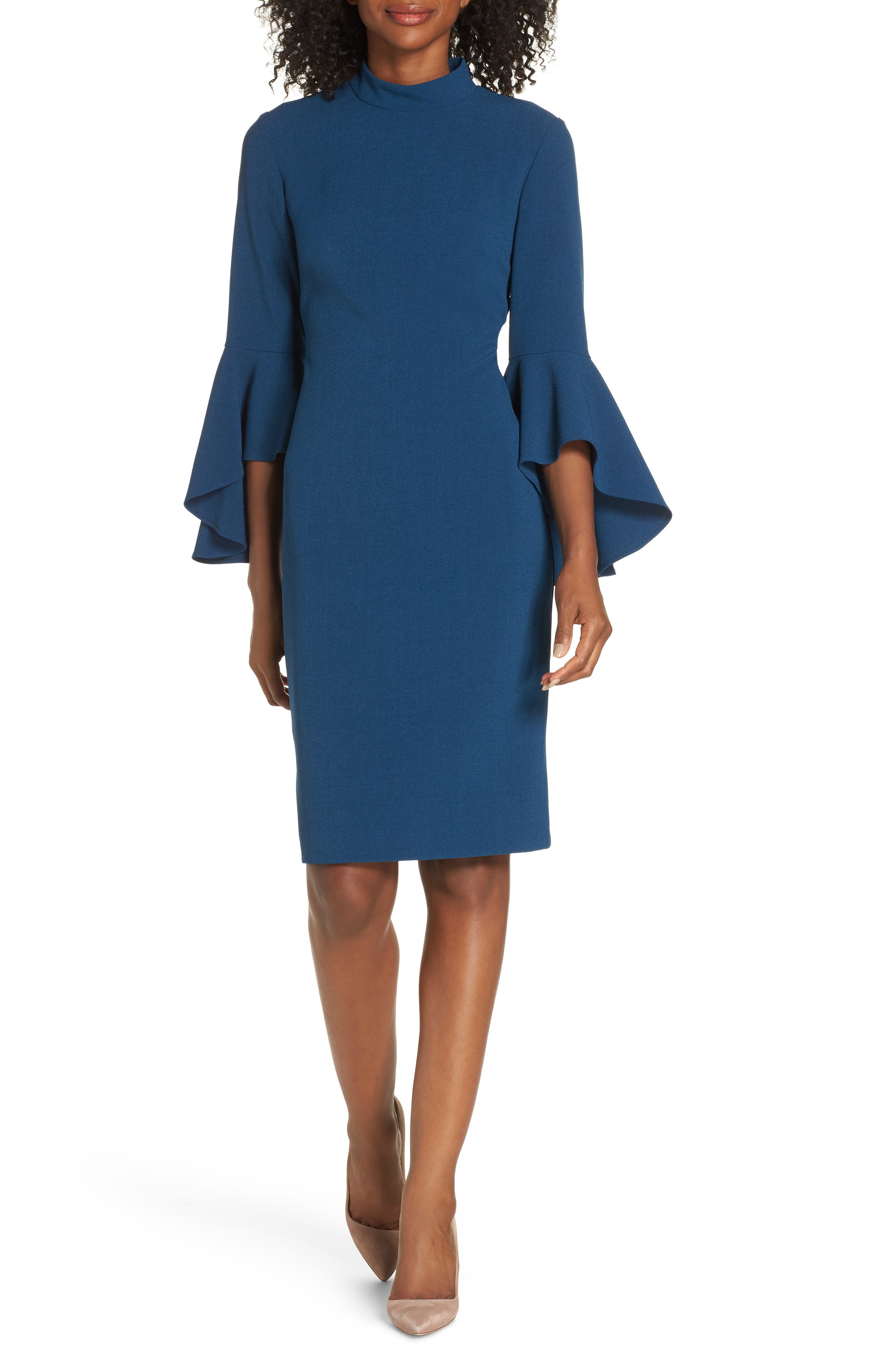 Eliza J Bell Sleeve Midi Dress, Blue/green