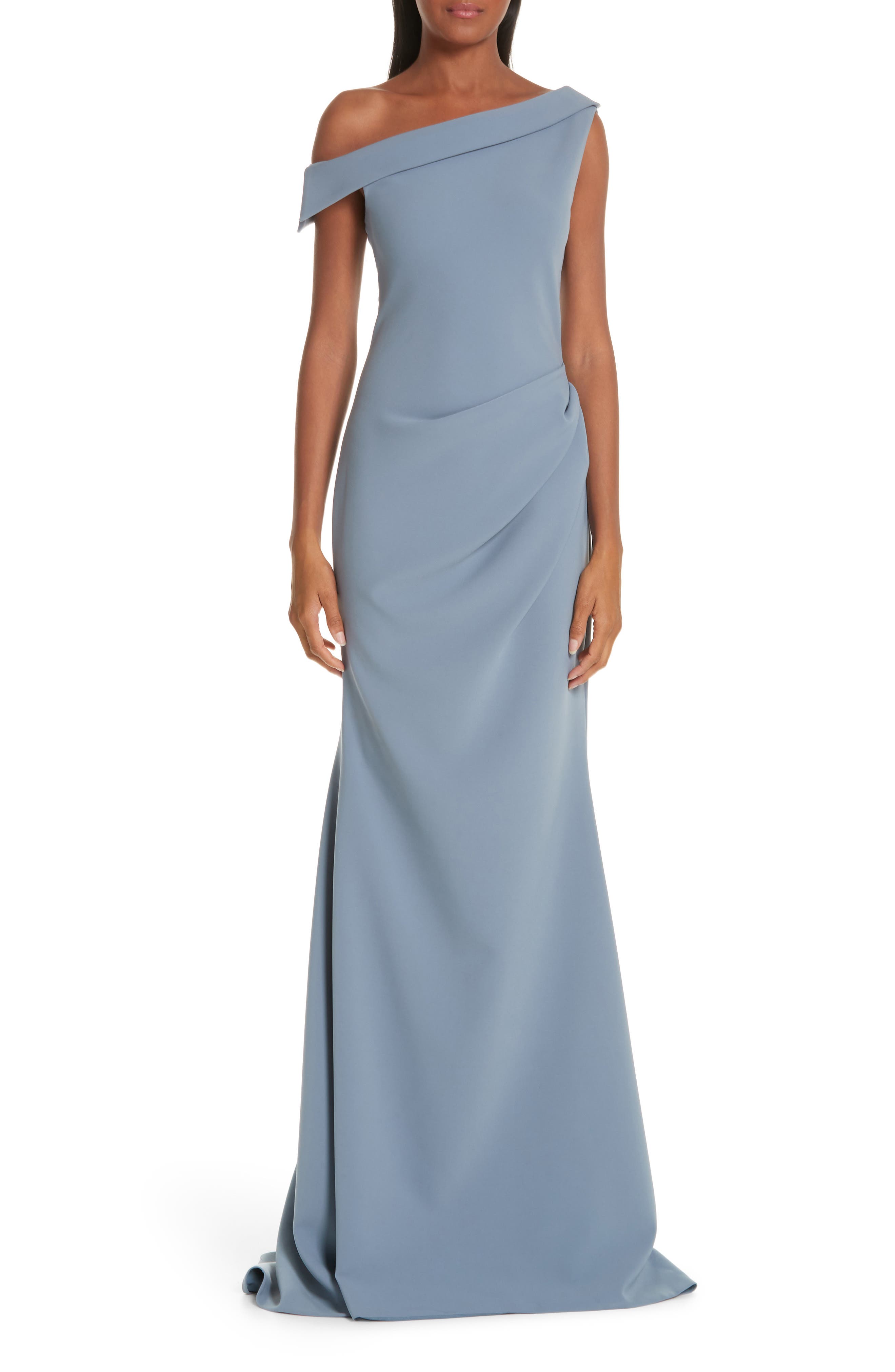 Christian Siriano One-Shoulder Evening Dress, (fits like 8) - Blue