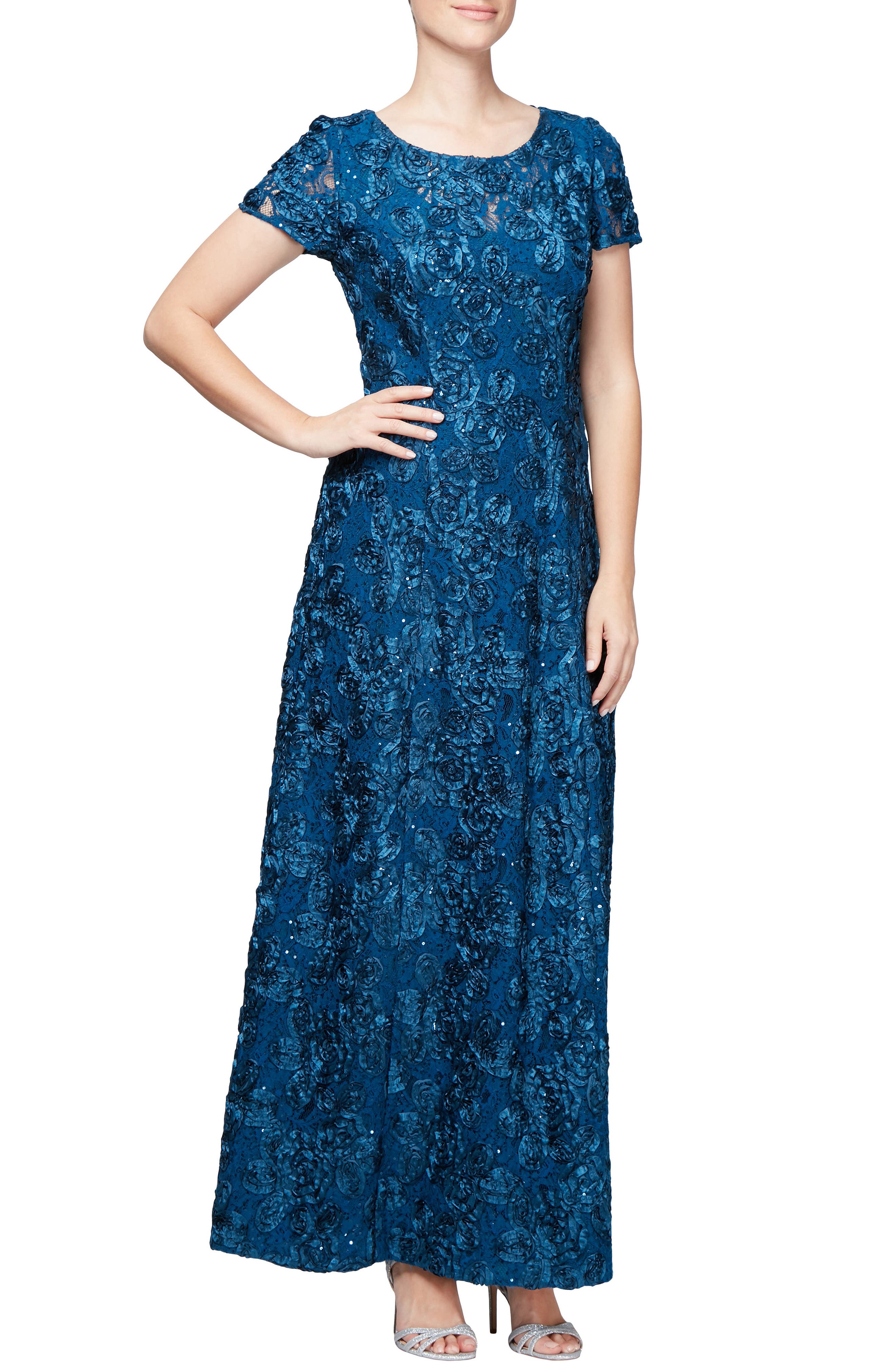 Alex Evenings Embellished Lace Gown, Blue