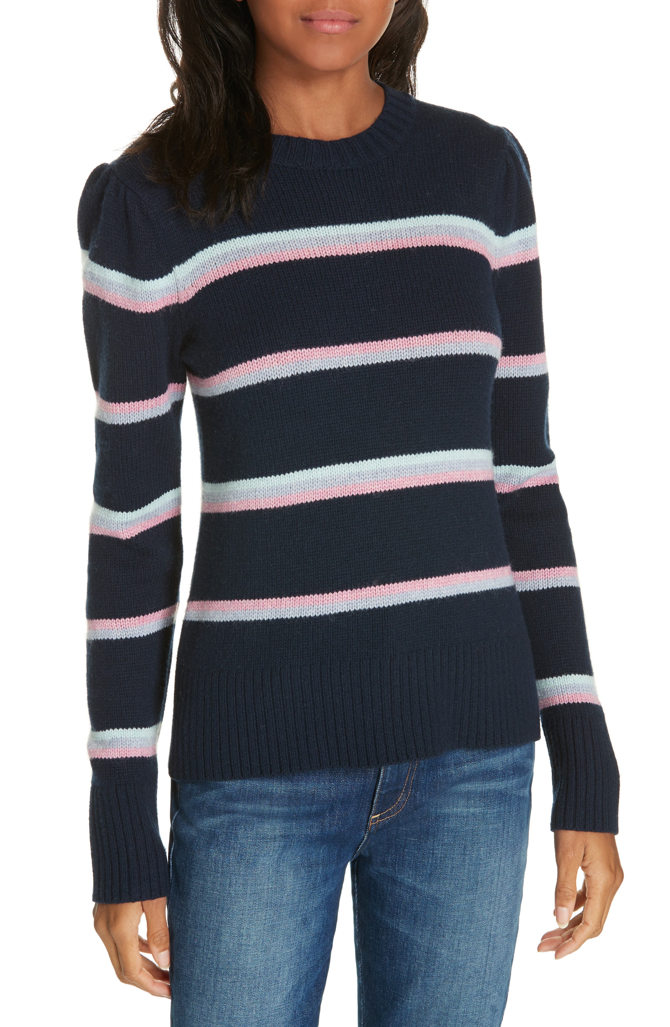 La Vie Rebecca Taylor Stripe Wool Blend Sweater, Blue