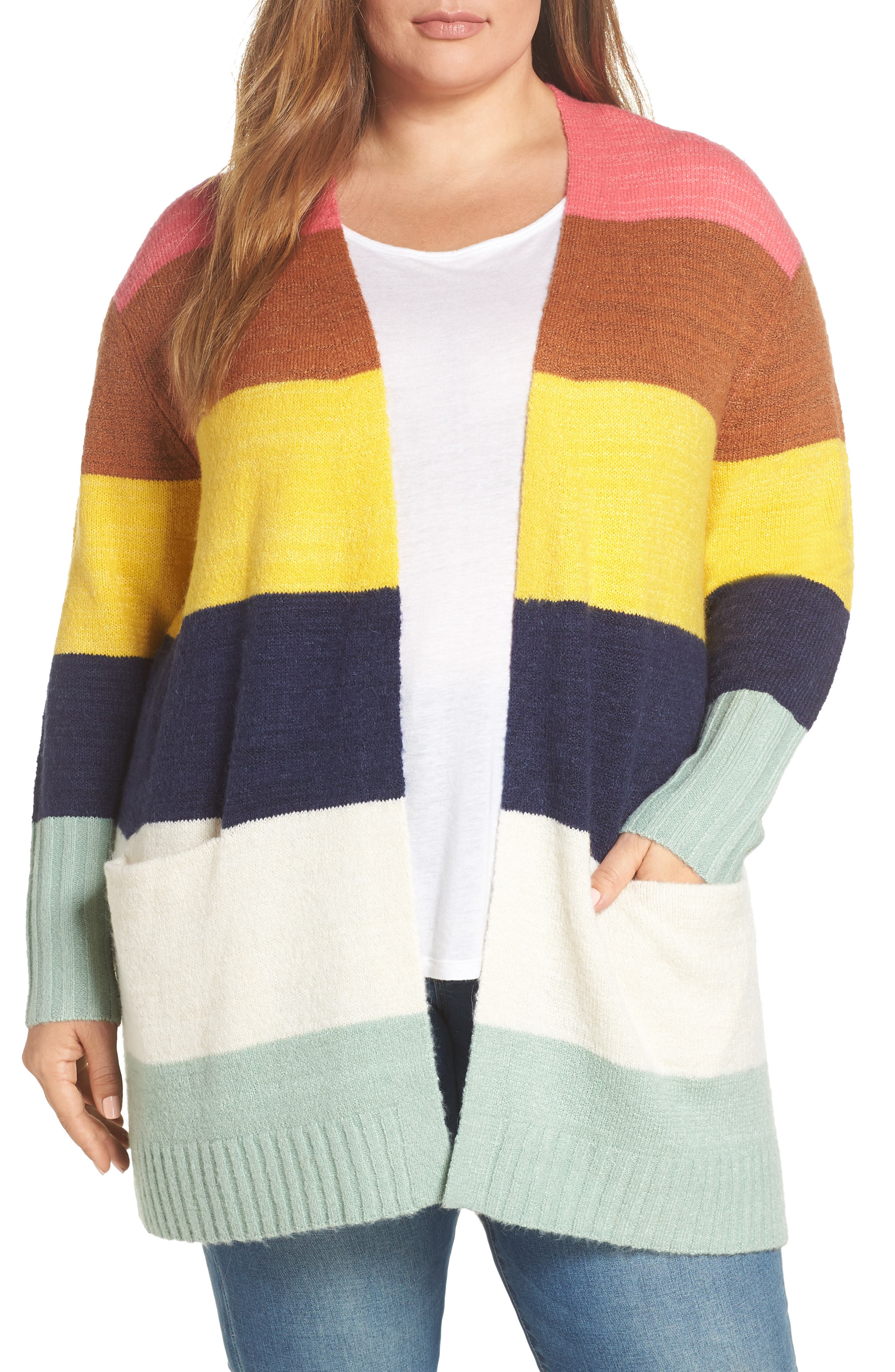 Plus Size Caslon Stripe Cardigan, Pink