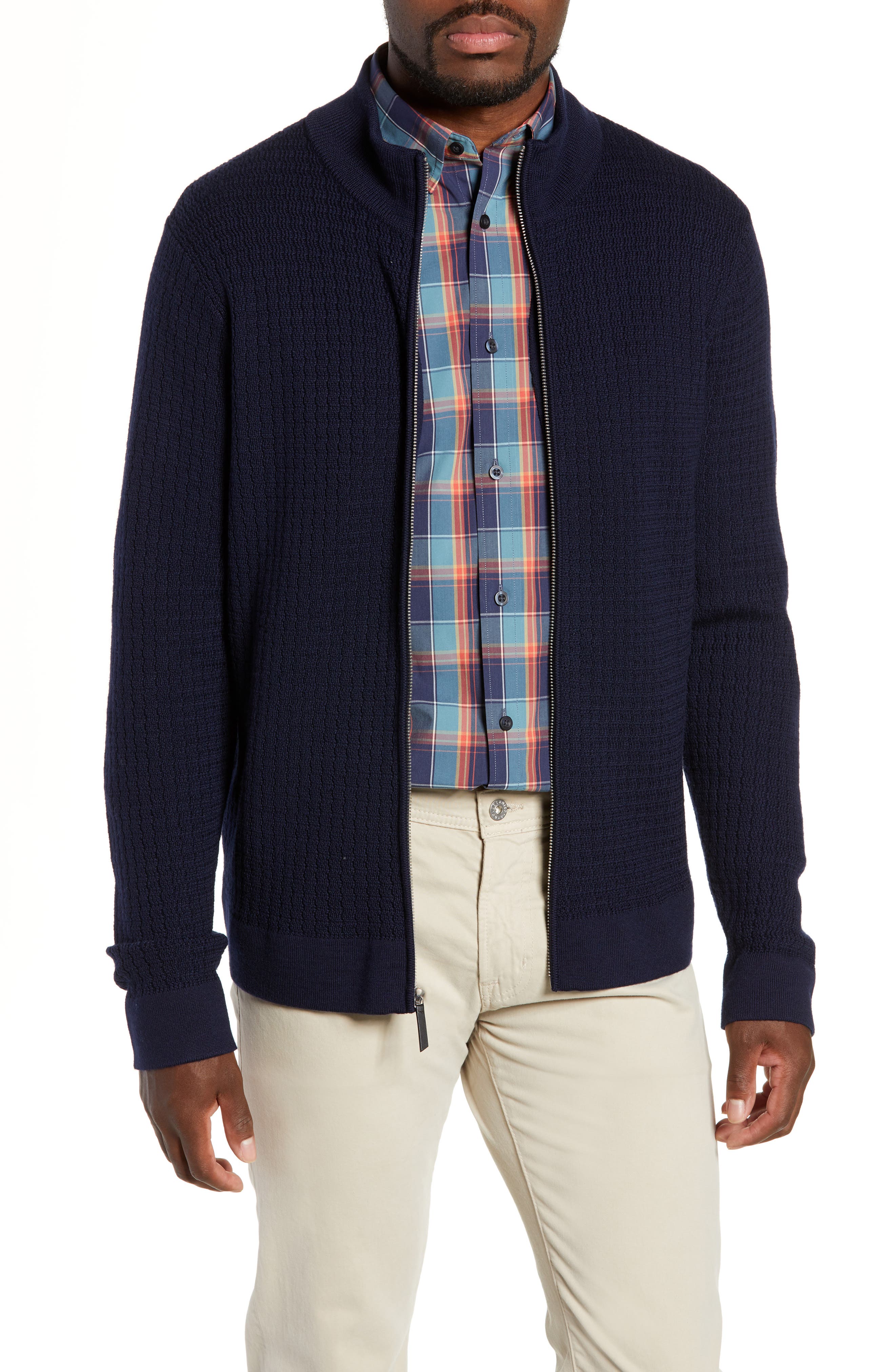 Nordstrom Signature Merino Wool Zip Cardigan, Blue