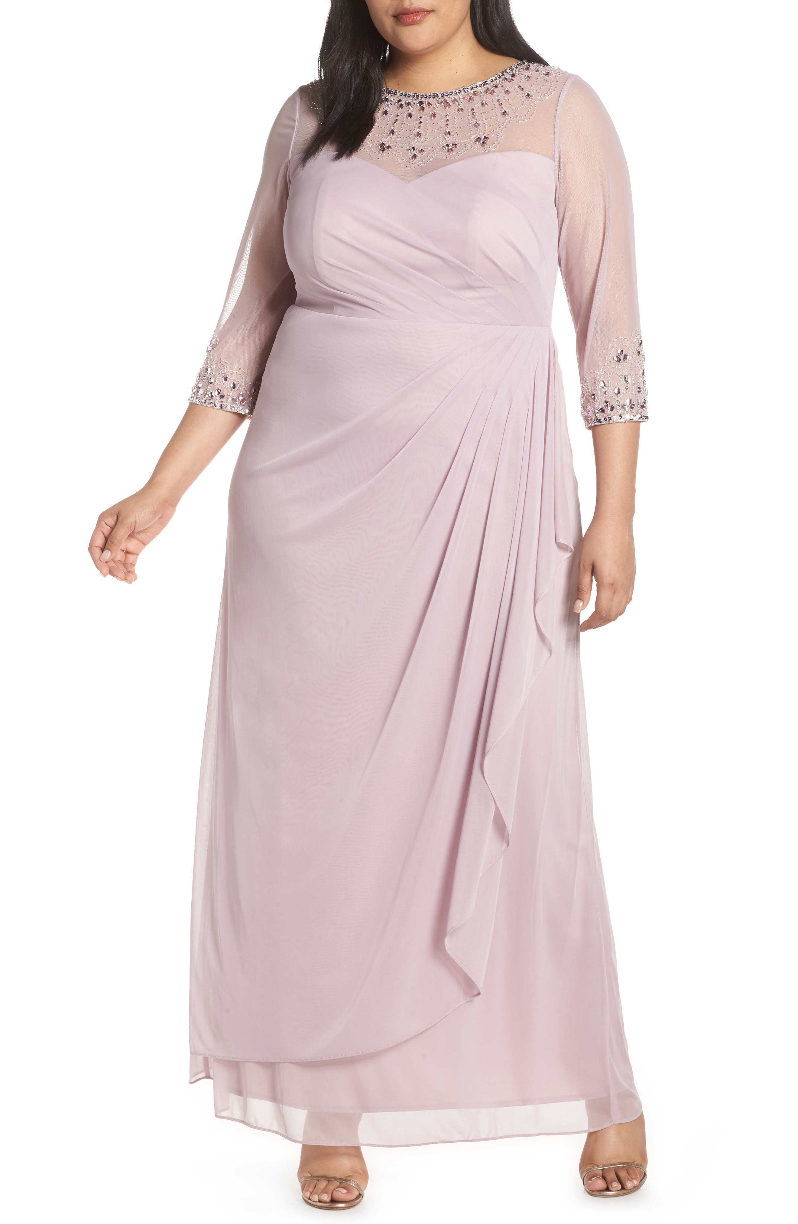 Plus Size Alex Evenings Beaded Illusion Neck A-Line Gown