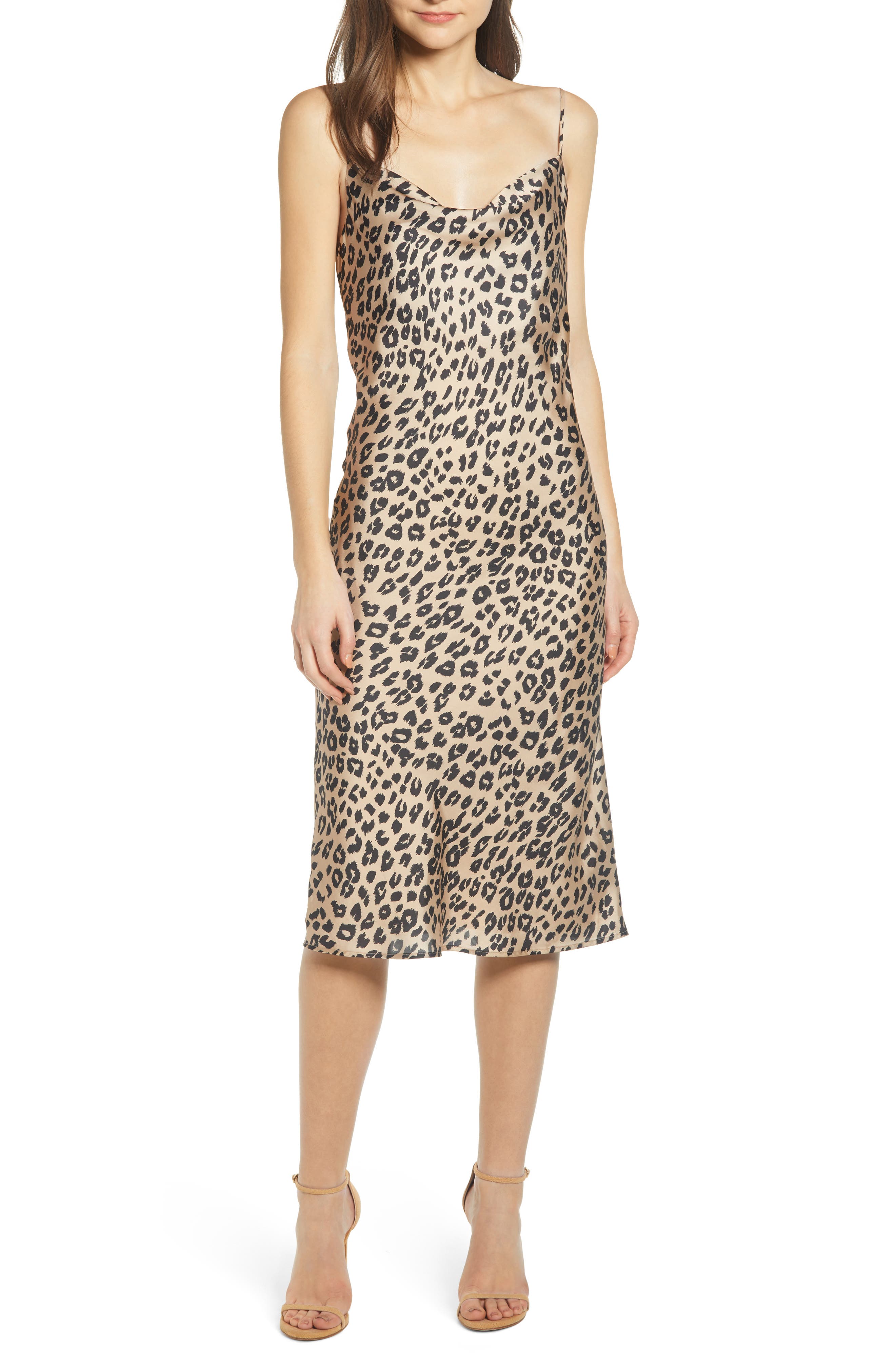 Bardot Leopard Cocktail Slipdress, Beige