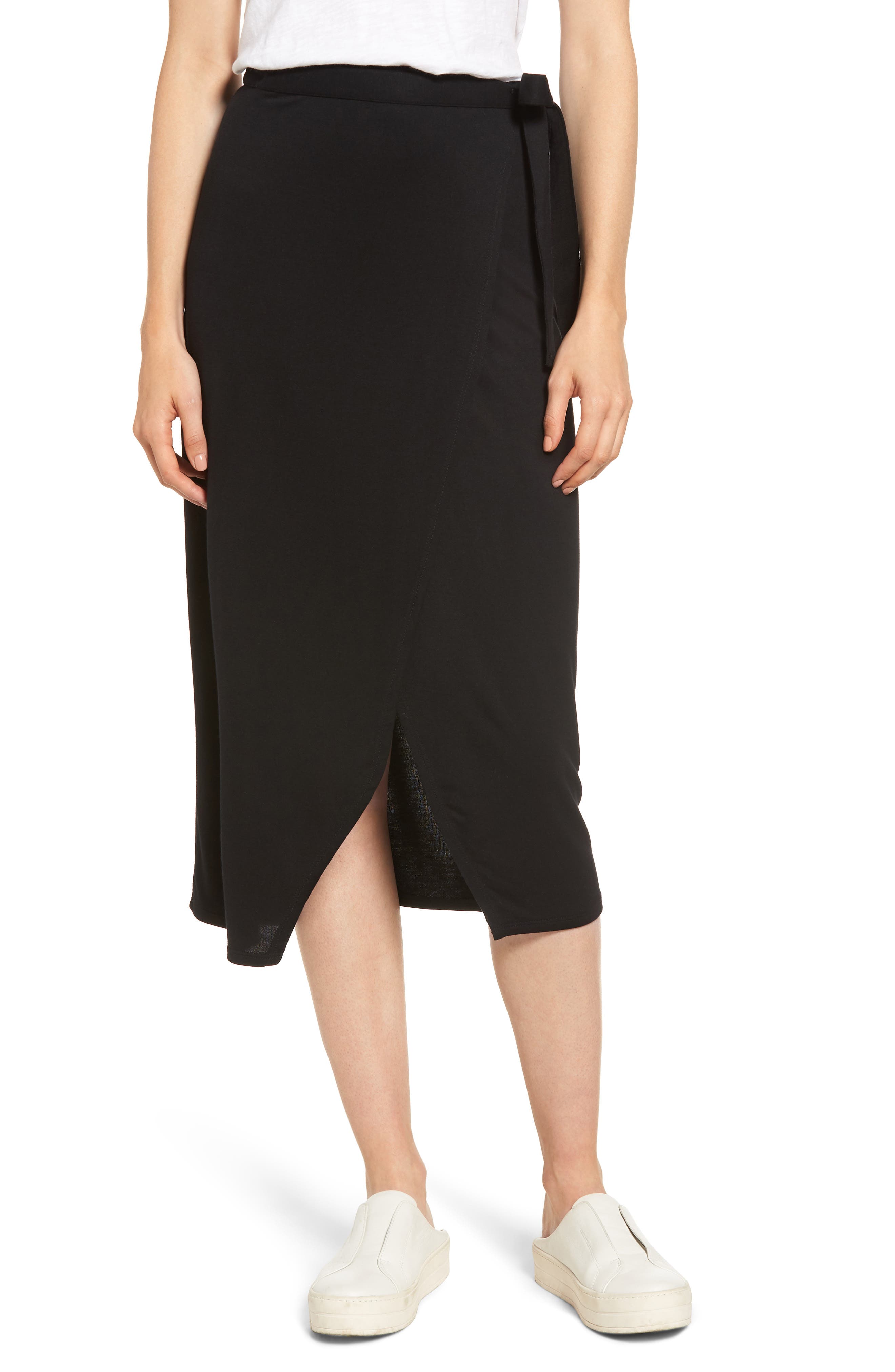 Press Wrap Skirt, Black