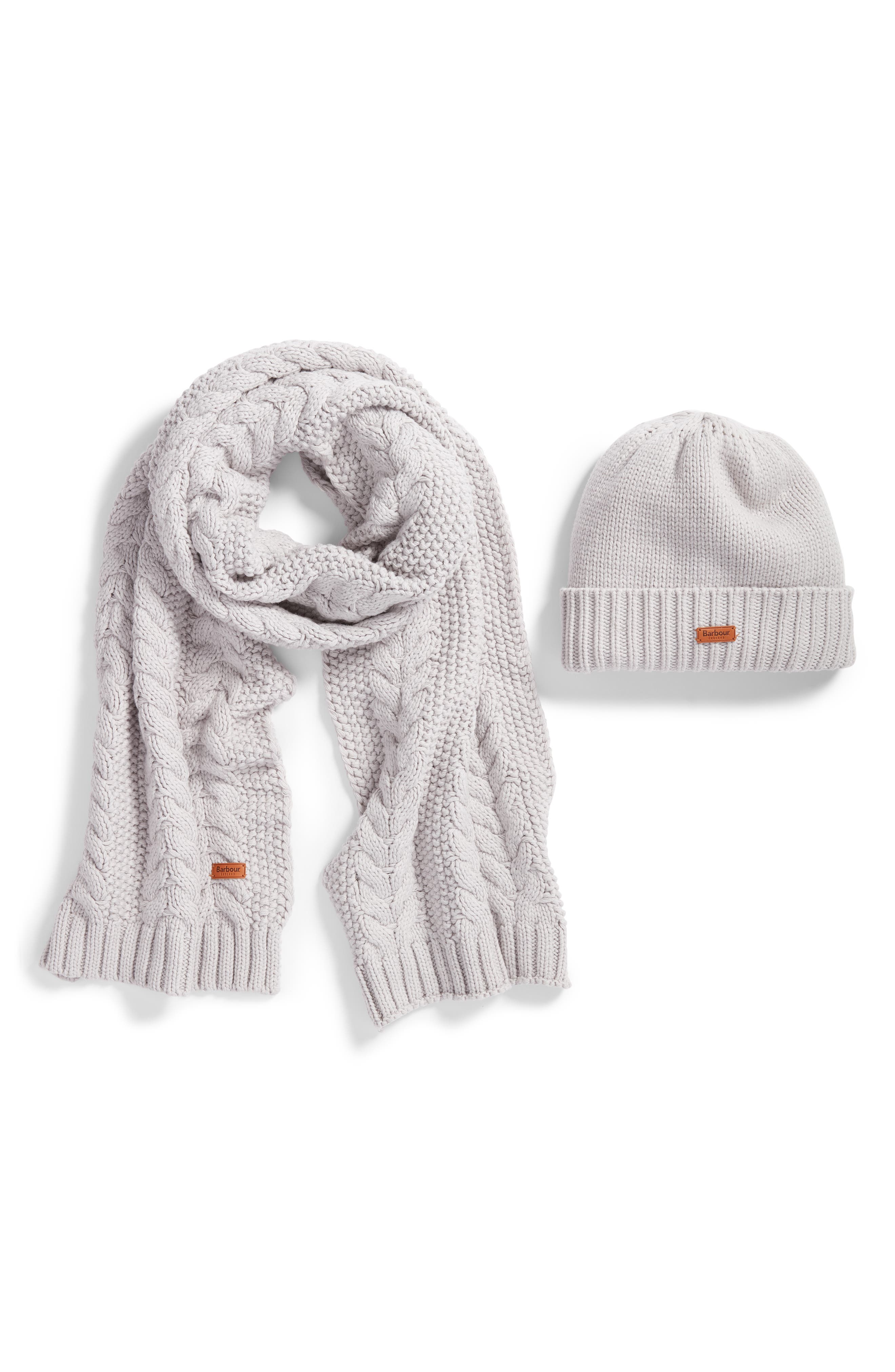 barbour grey hat and scarf set