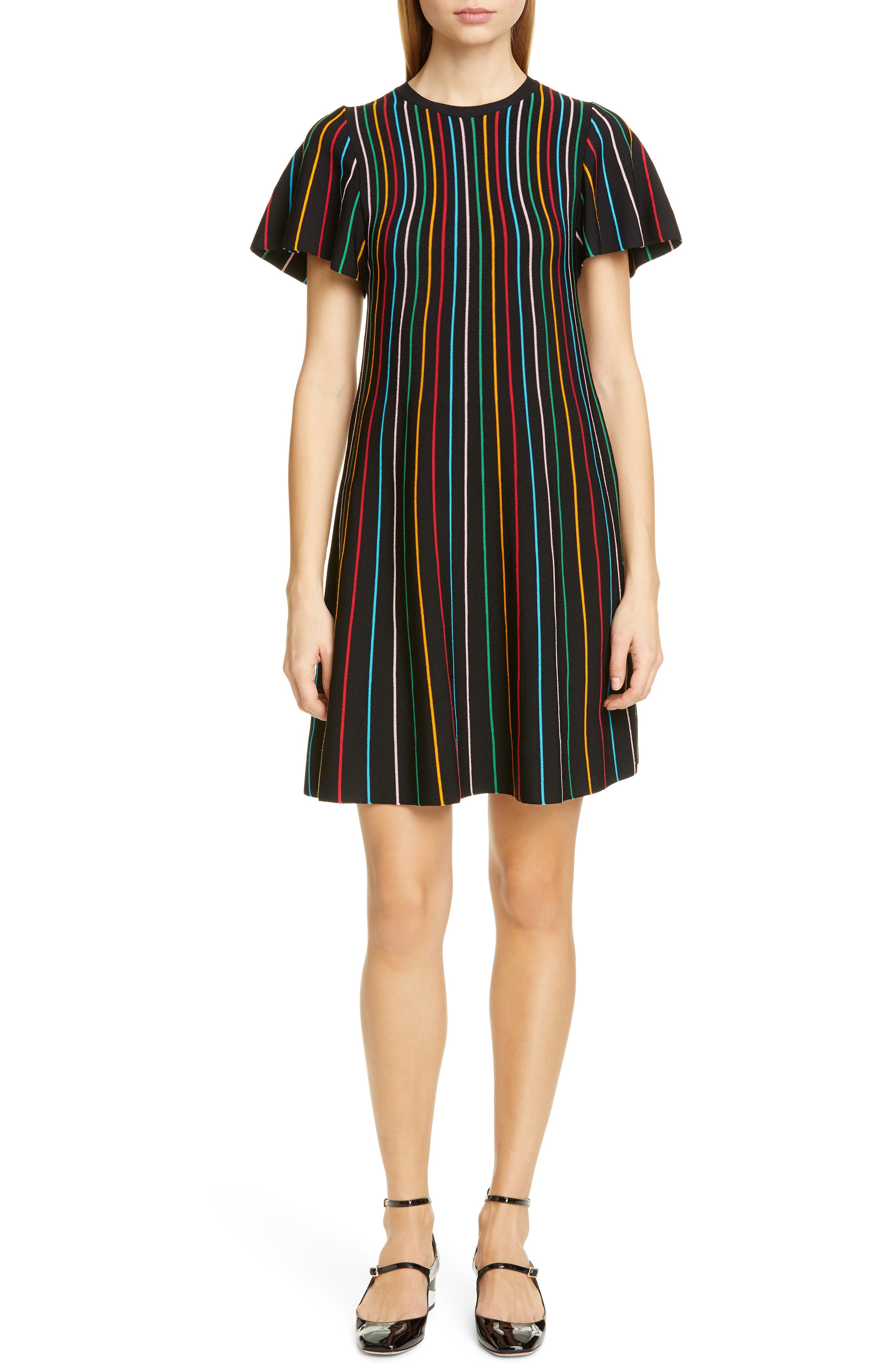 Red Valentino Rainbow Stripe Shift Dress, Black