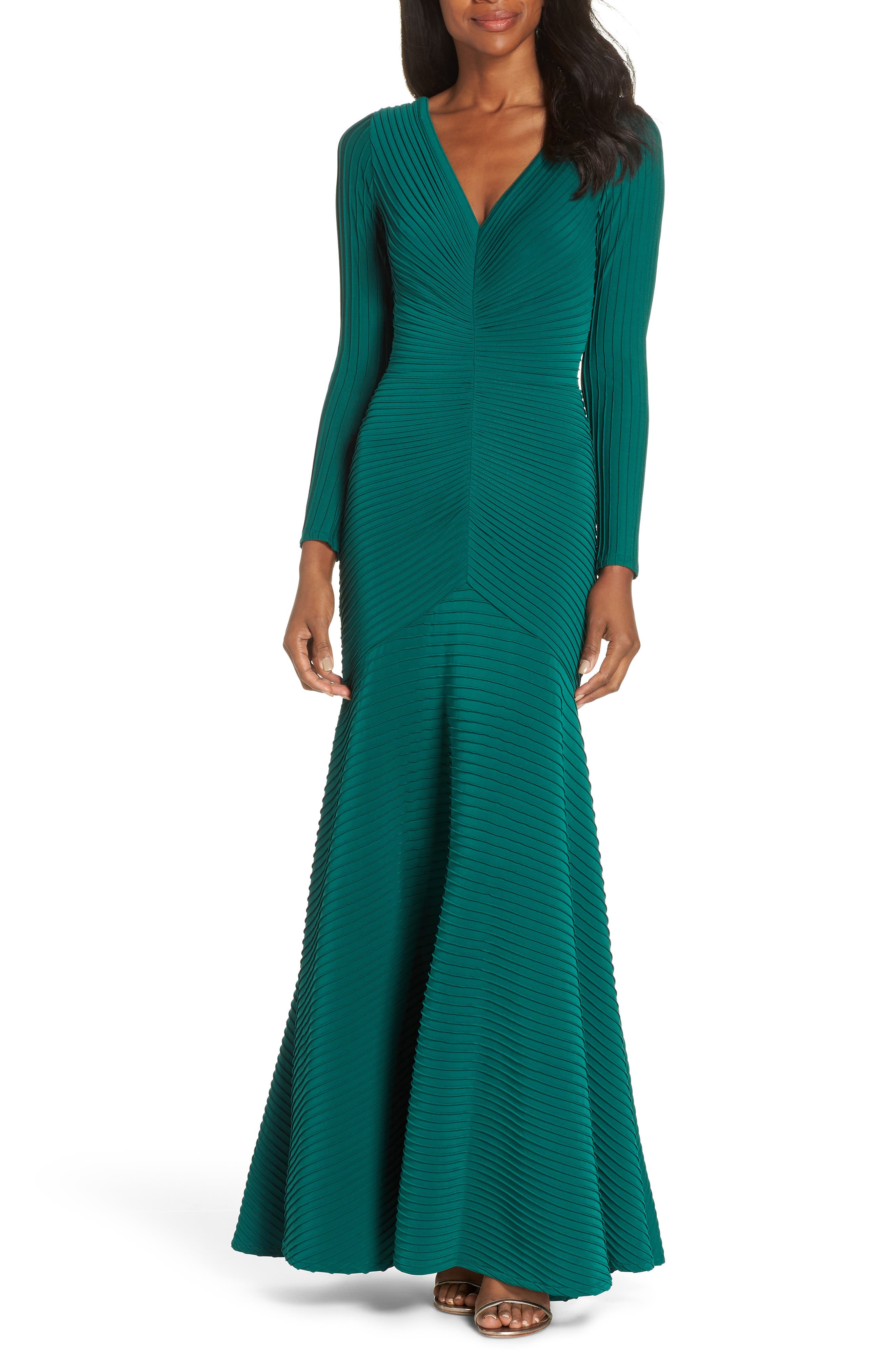 Tadashi Shoji Pintuck Trumpet Gown, Green