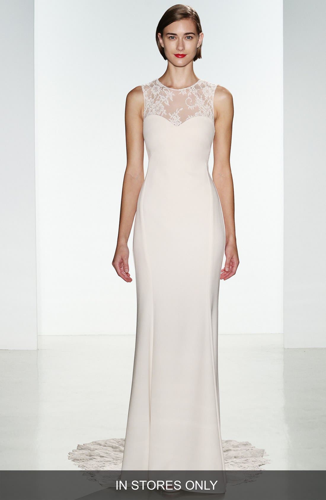 Nouvelle Amsale Myka Sleeveless Illusion Lace & Crepe Column Gown