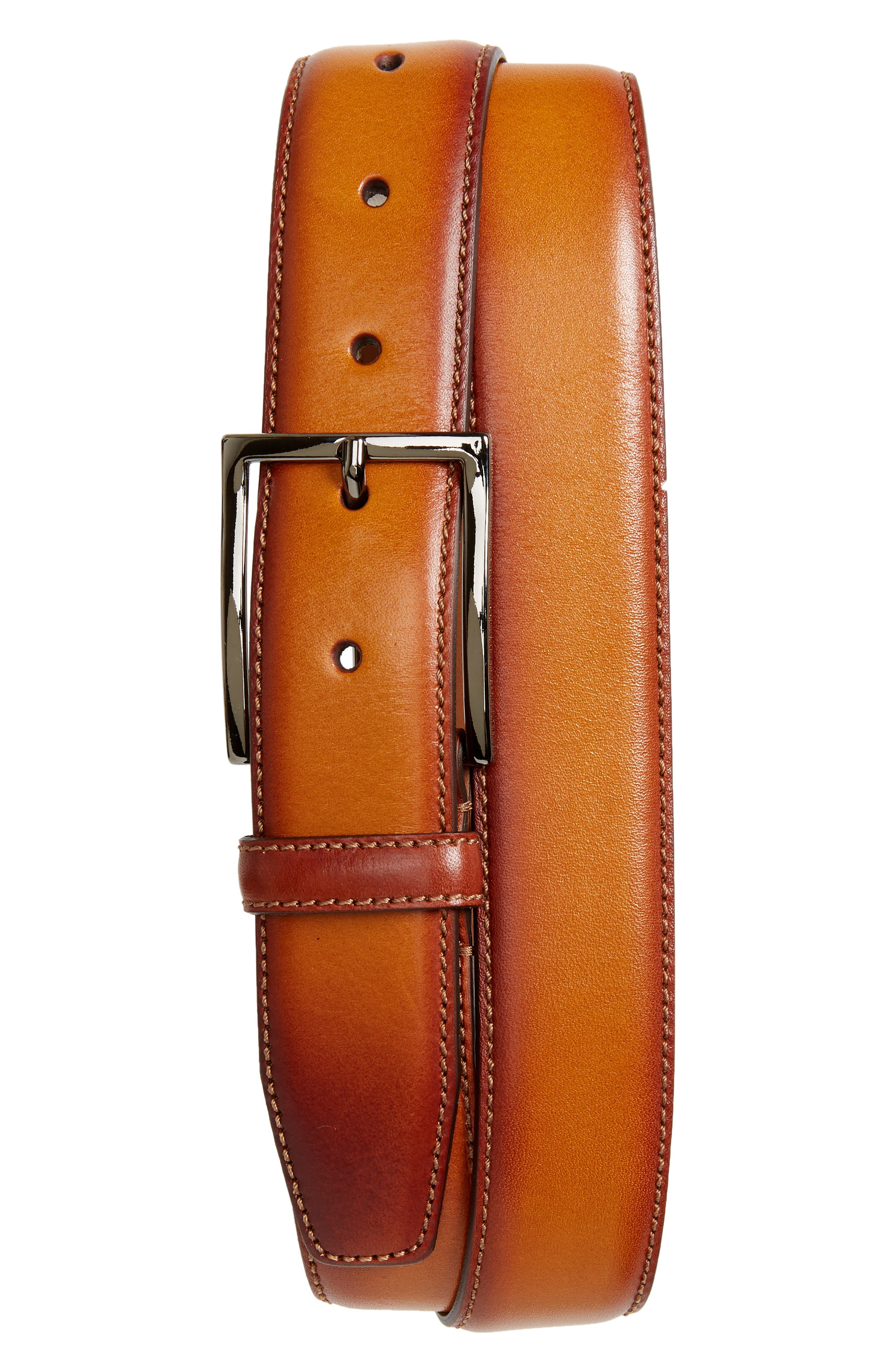 Nordstrom Shop Marco Burnished Leather Belt, Cognac