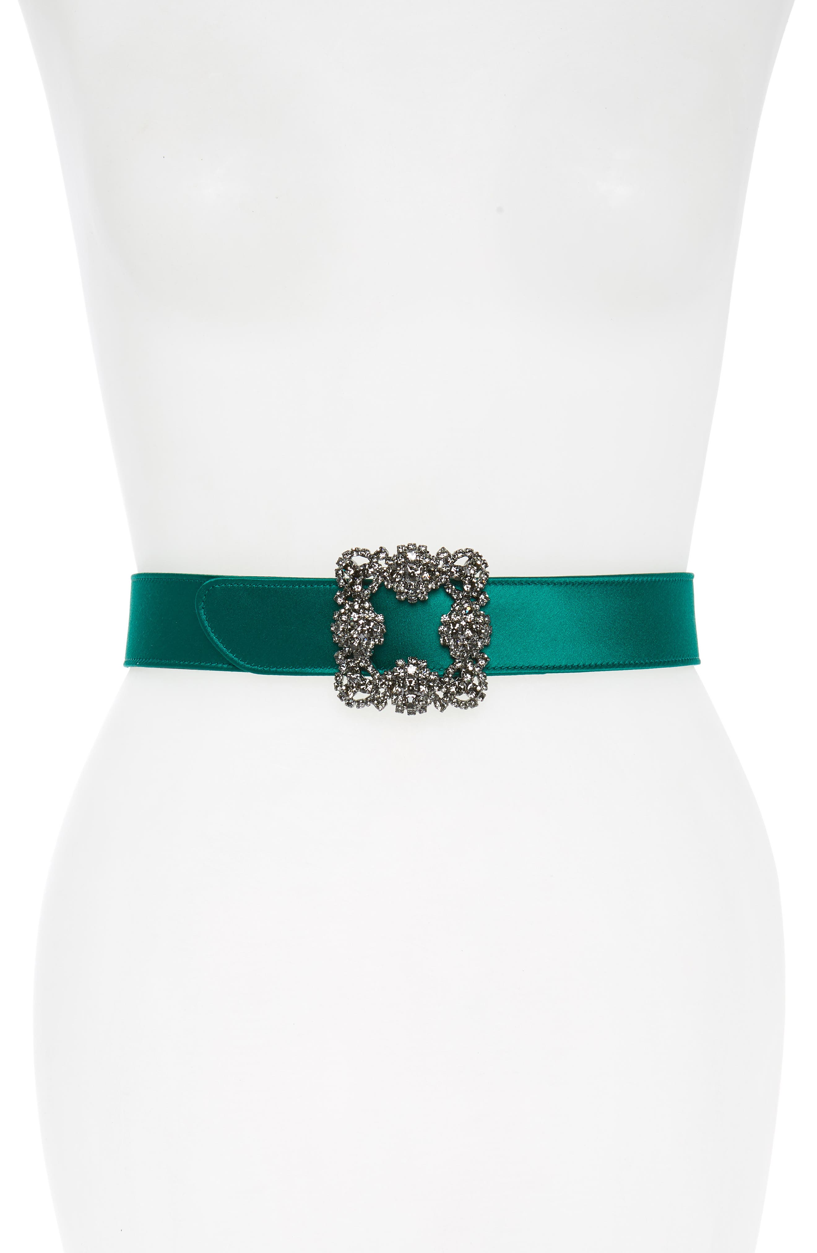Manolo Blahnik Hangisi Jewel Buckle Satin Belt, Green