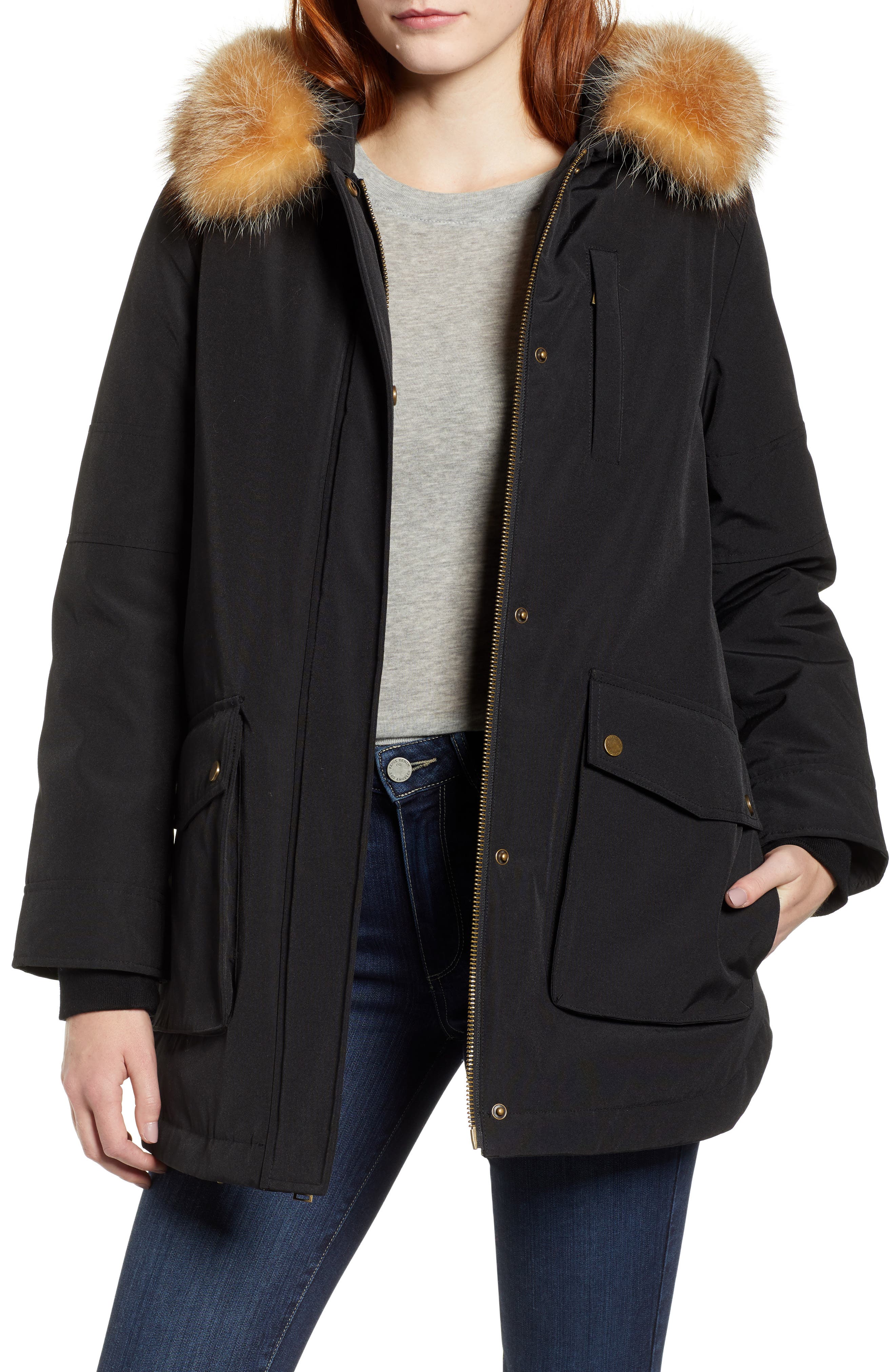 Pendleton Dawson Genuine Fur Trim Down Coat, Black