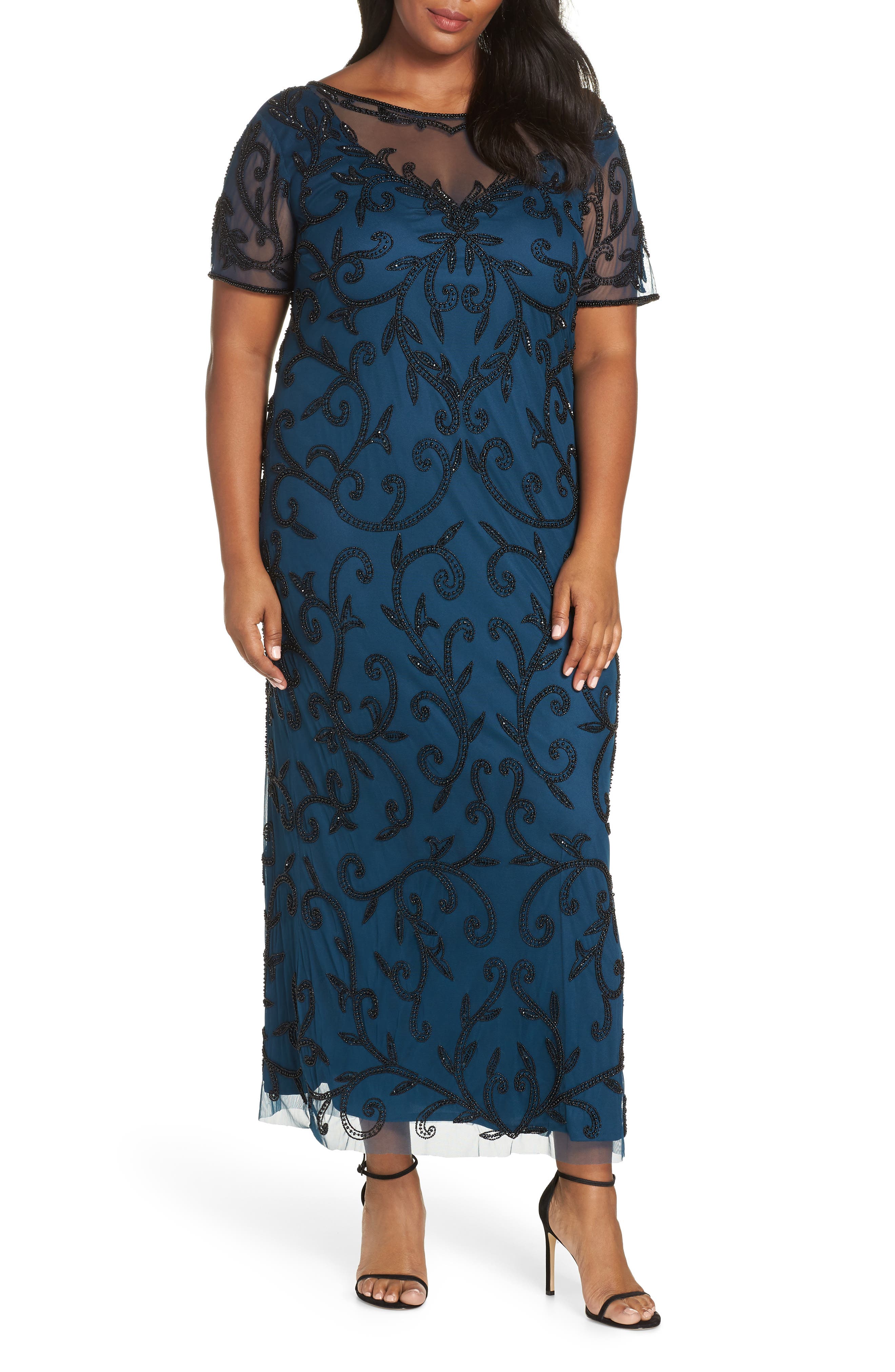 Plus Size Pisarro Nights Beaded Illusion Gown
