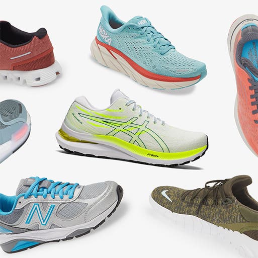 An assortment of running shoes.