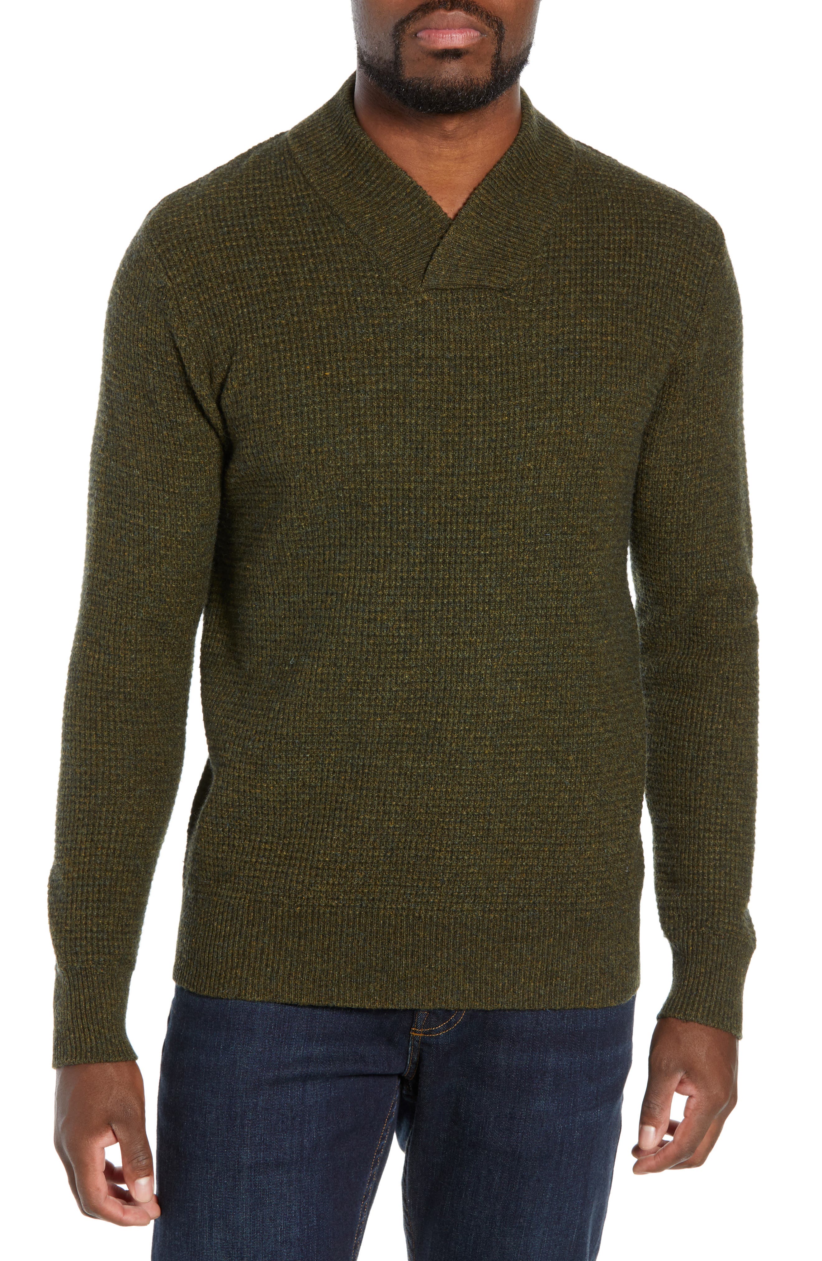 Schott Nyc Waffle Knit Thermal Wool Blend Pullover, Green
