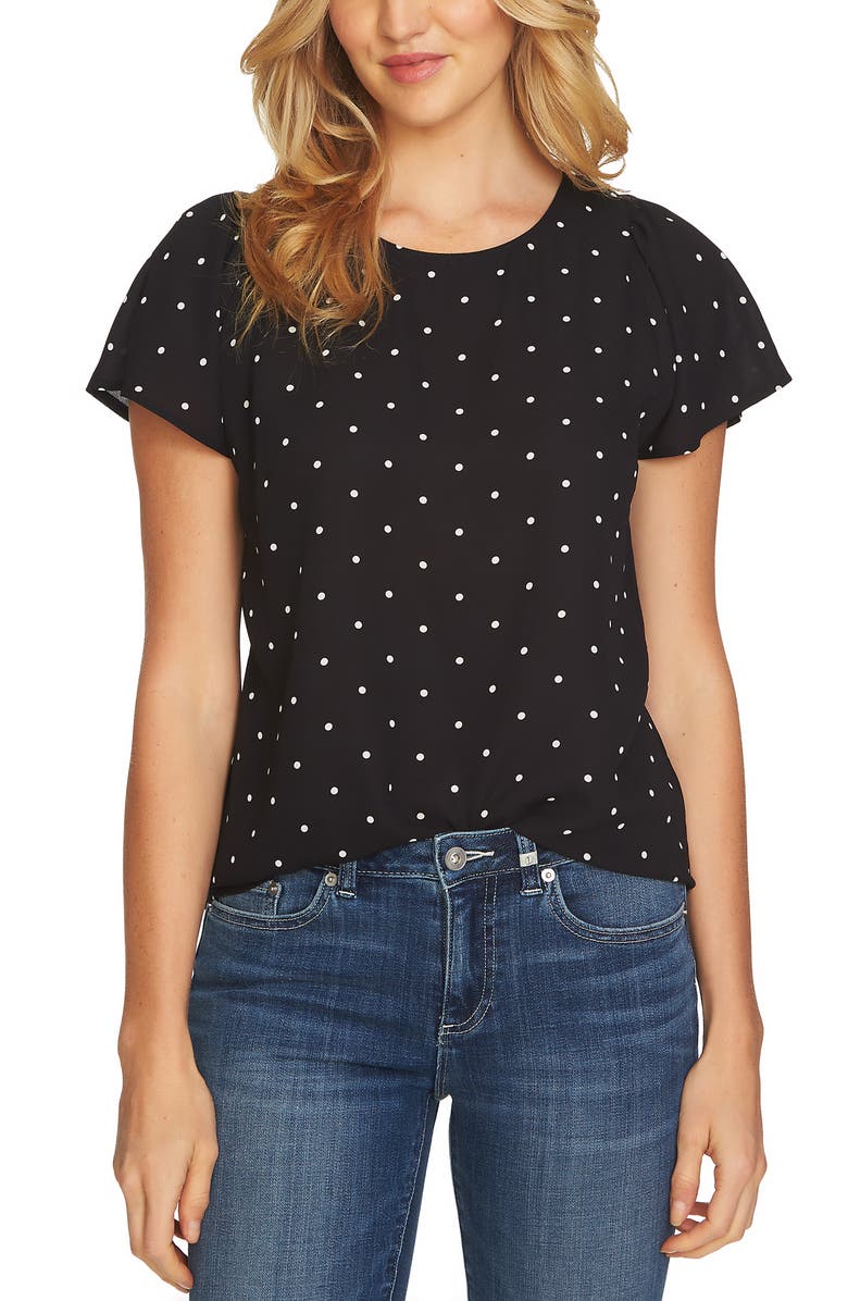 CECE Polka Dot Blouse, Main, color, RICH BLACK