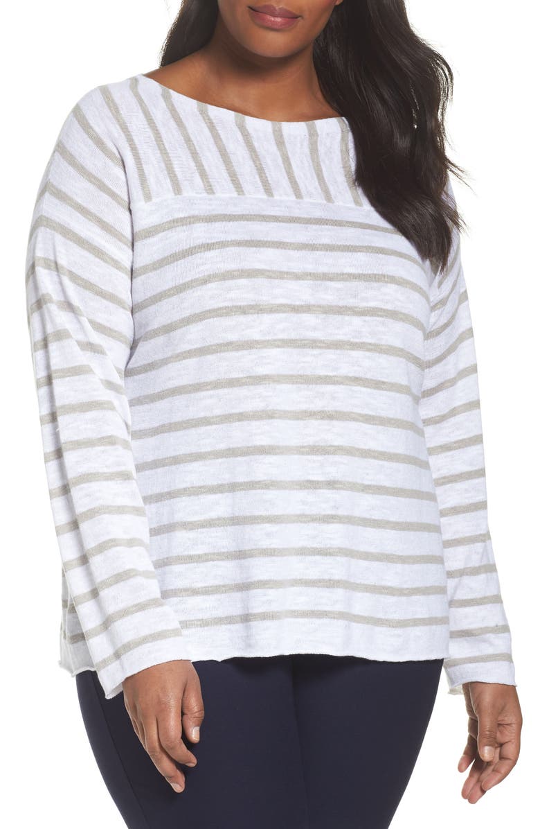 Eileen Fisher Stripe Organic Linen & Cotton Top (Plus Size) | Nordstrom