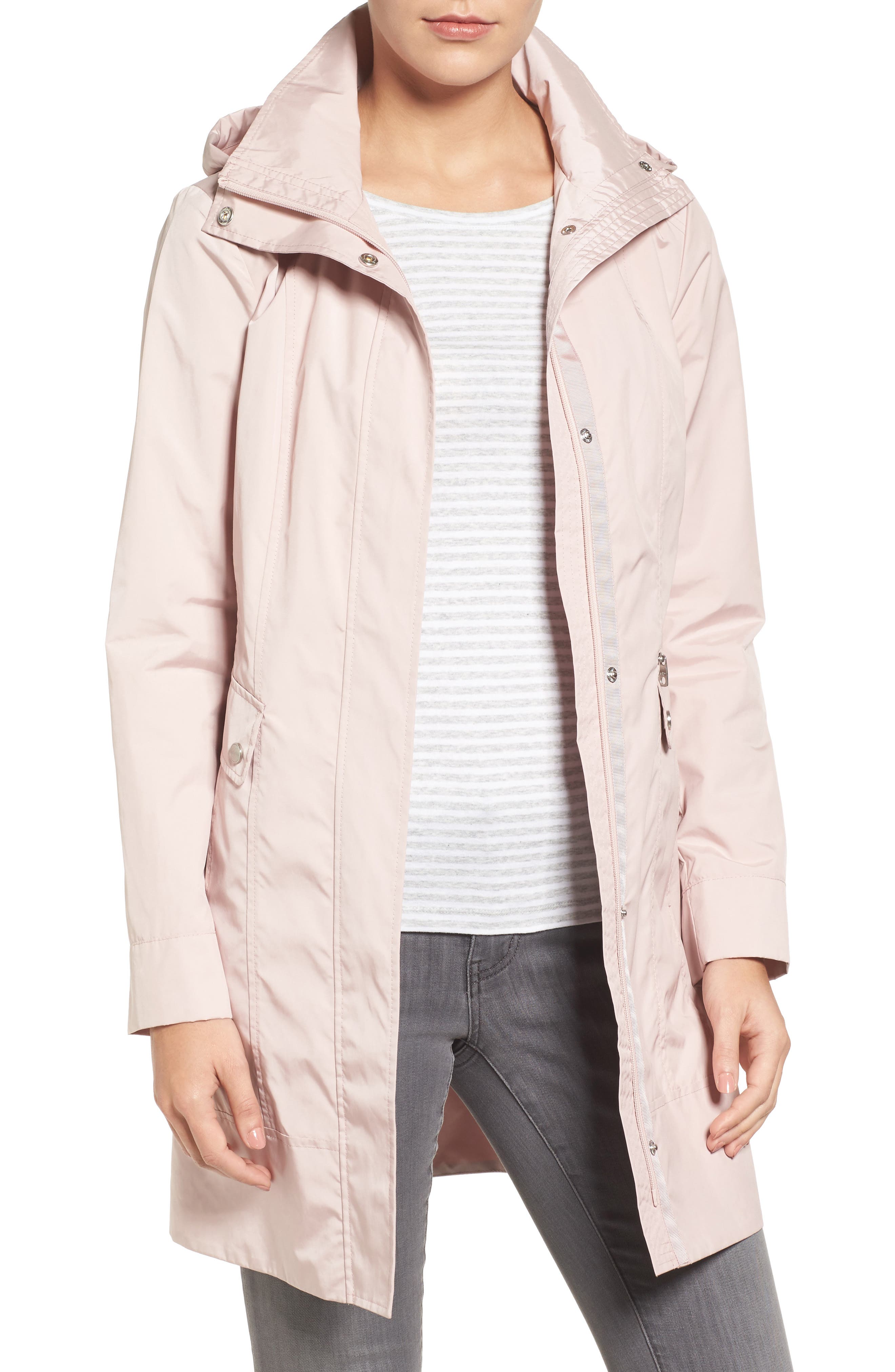 Petite Cole Haan Signature Back Bow Packable Hooded Raincoat, Red