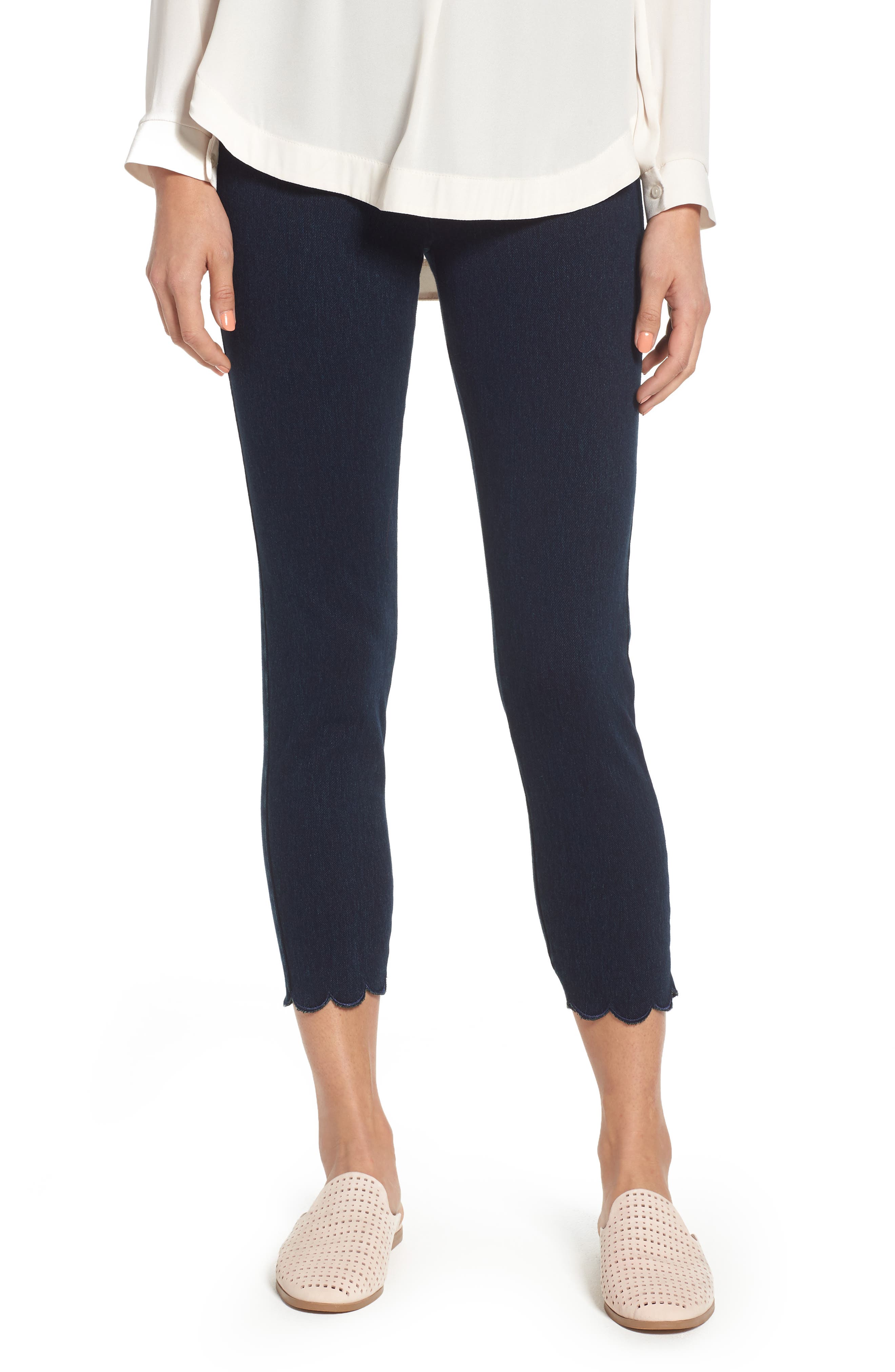 Lysse Scallop Hem Denim Leggings, Blue