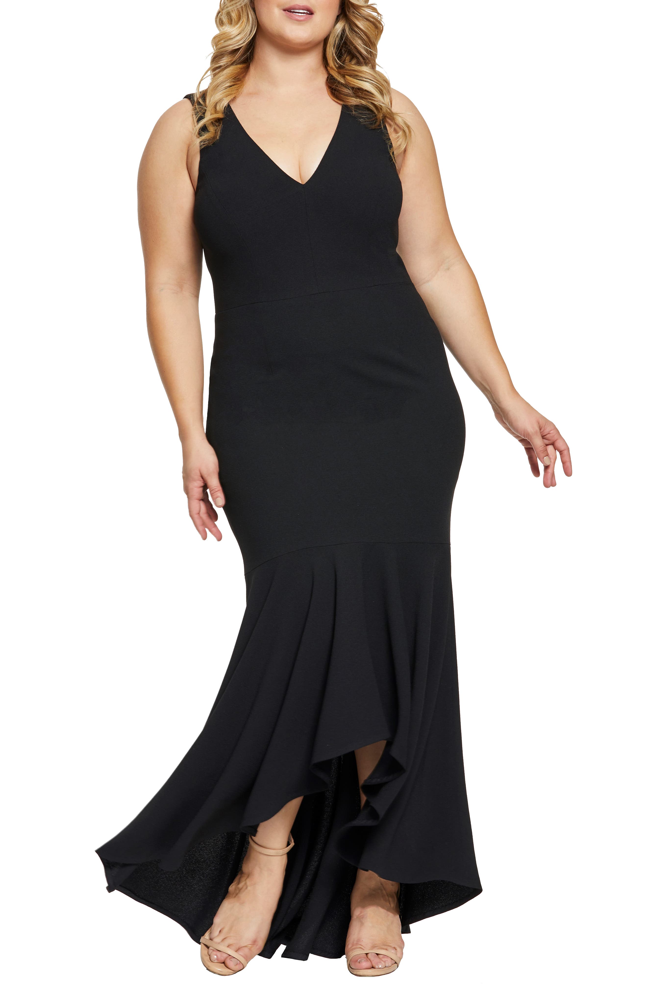 Plus Size Dress The Population High/low Mermaid Hem Evening Dress, Black