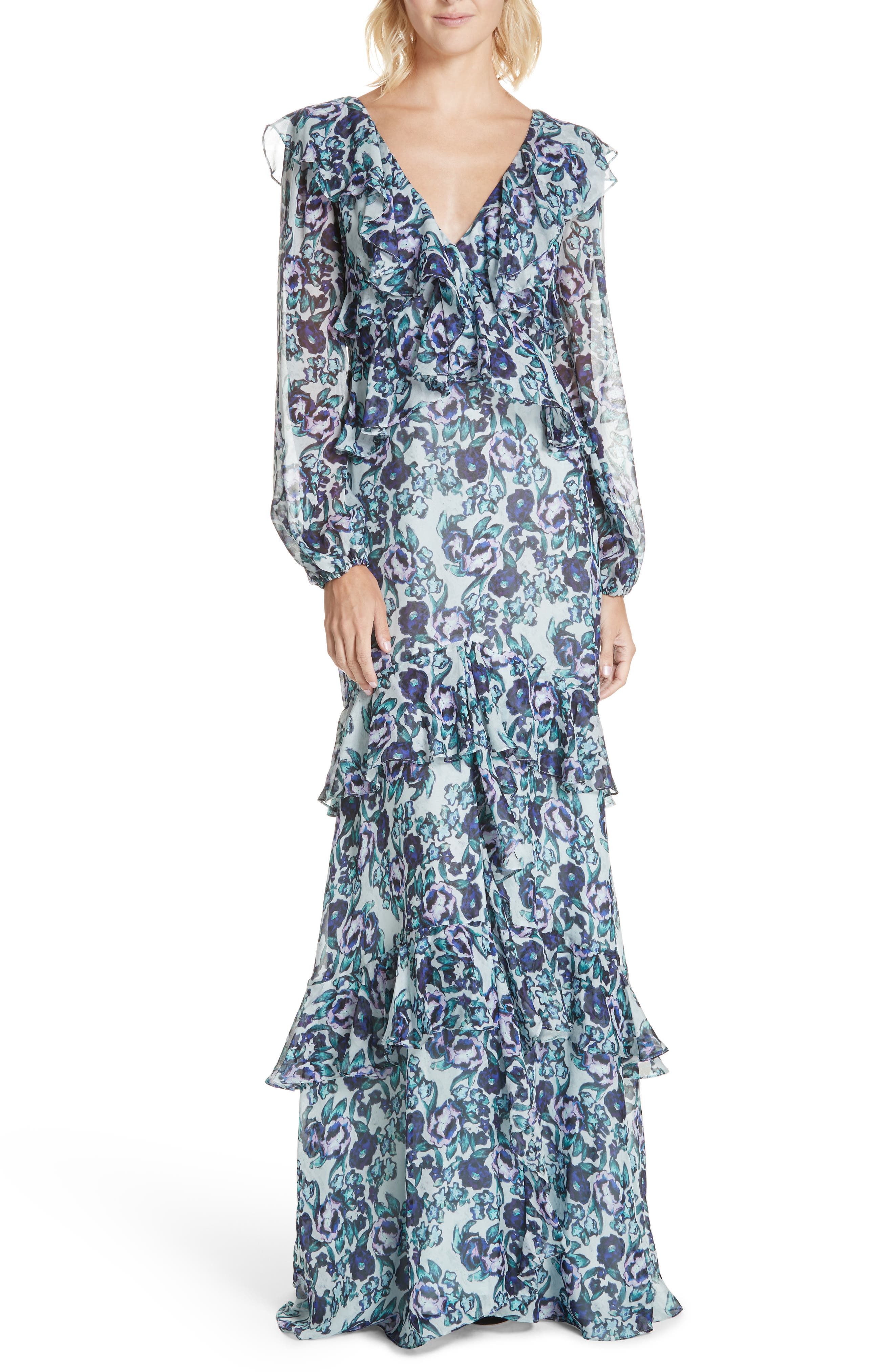 Amur Kerry Floral Print Silk Gown, Green
