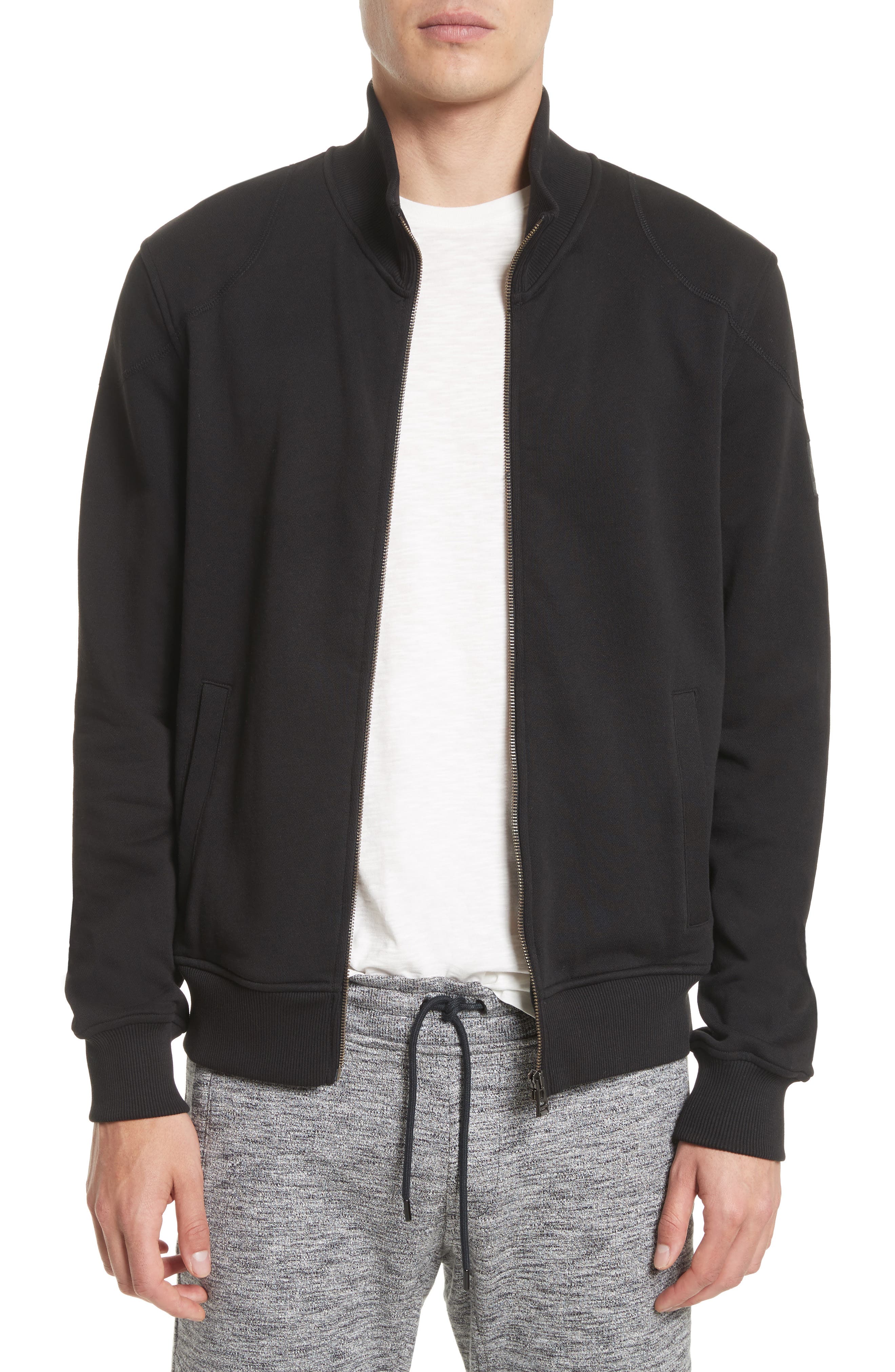 Belstaff Staplefield Mock Neck Full Zip Sweater, Black