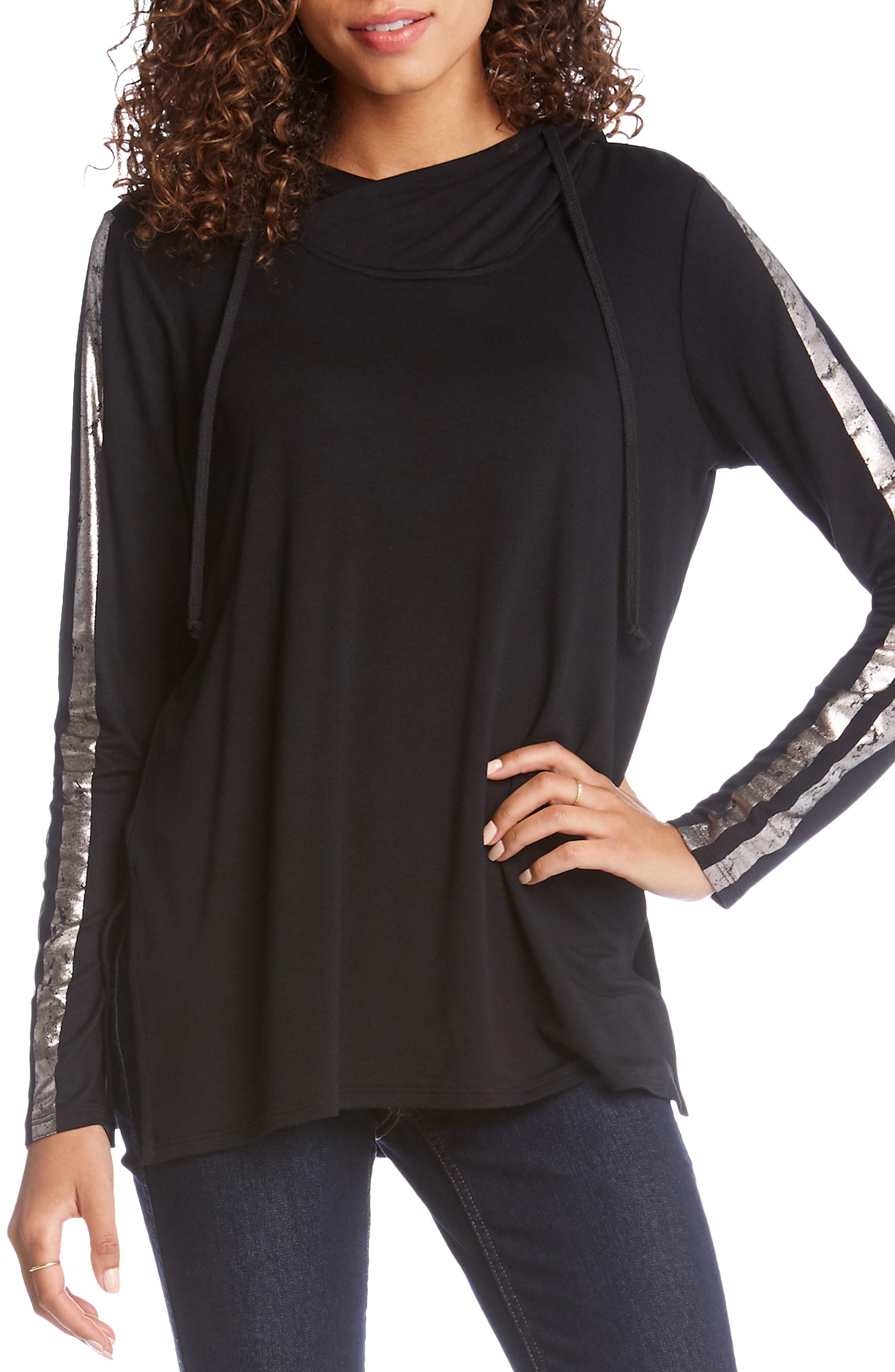 Karen Kane Metallic Stripe Hoodie, Black