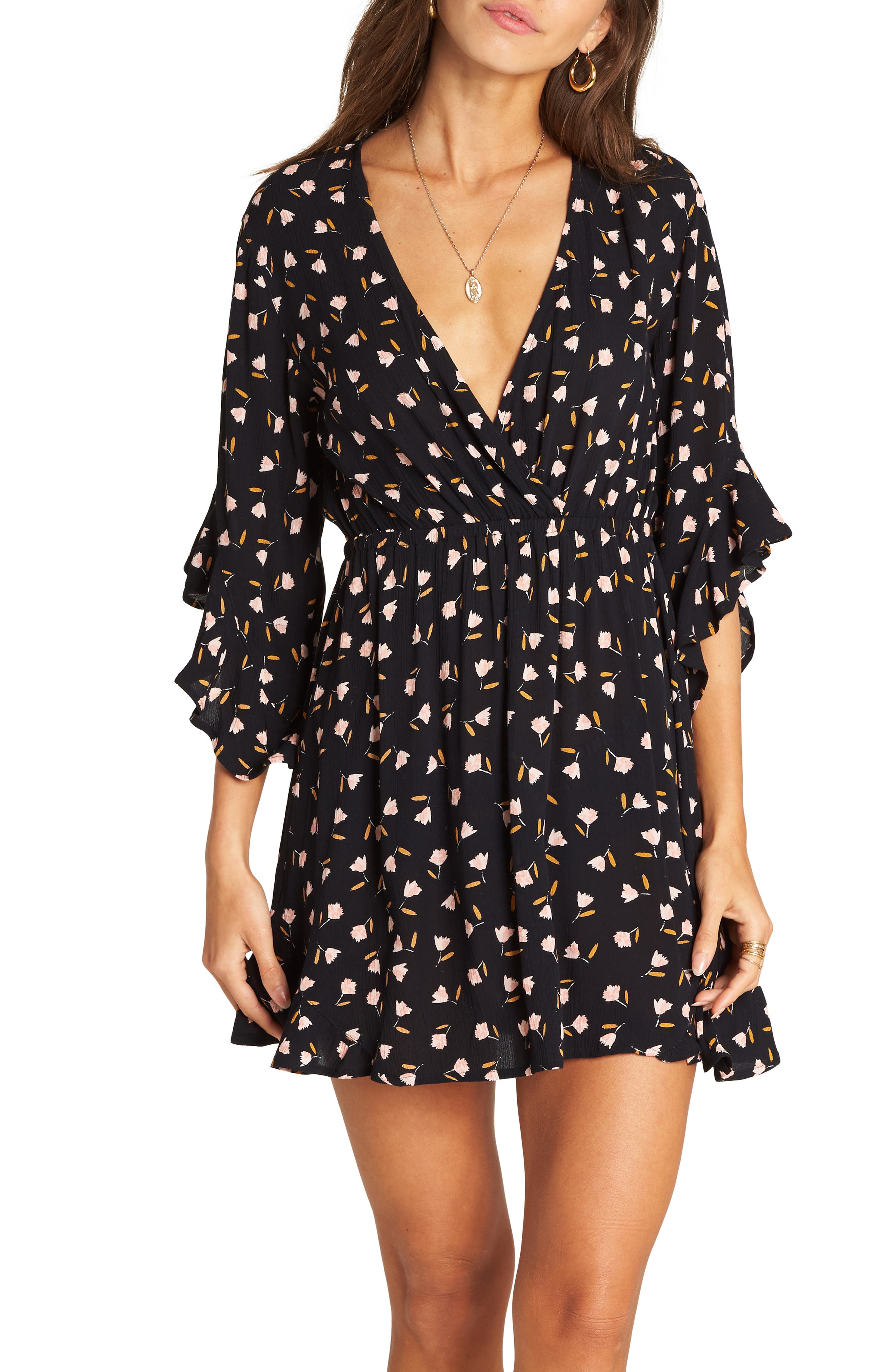 Billabong Love Light Floral Print Dress, Black