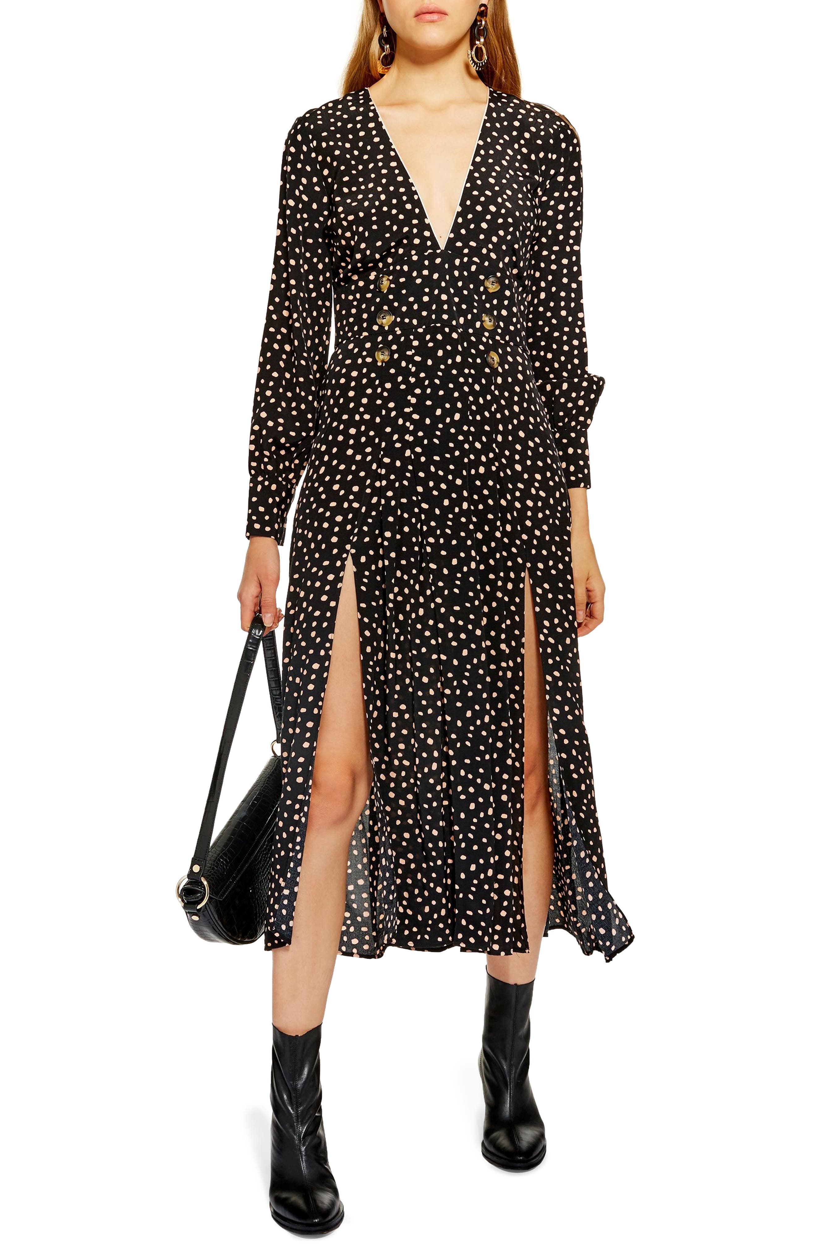 Topshop Printed Button Midi Dress, US (fits like 0) - Black