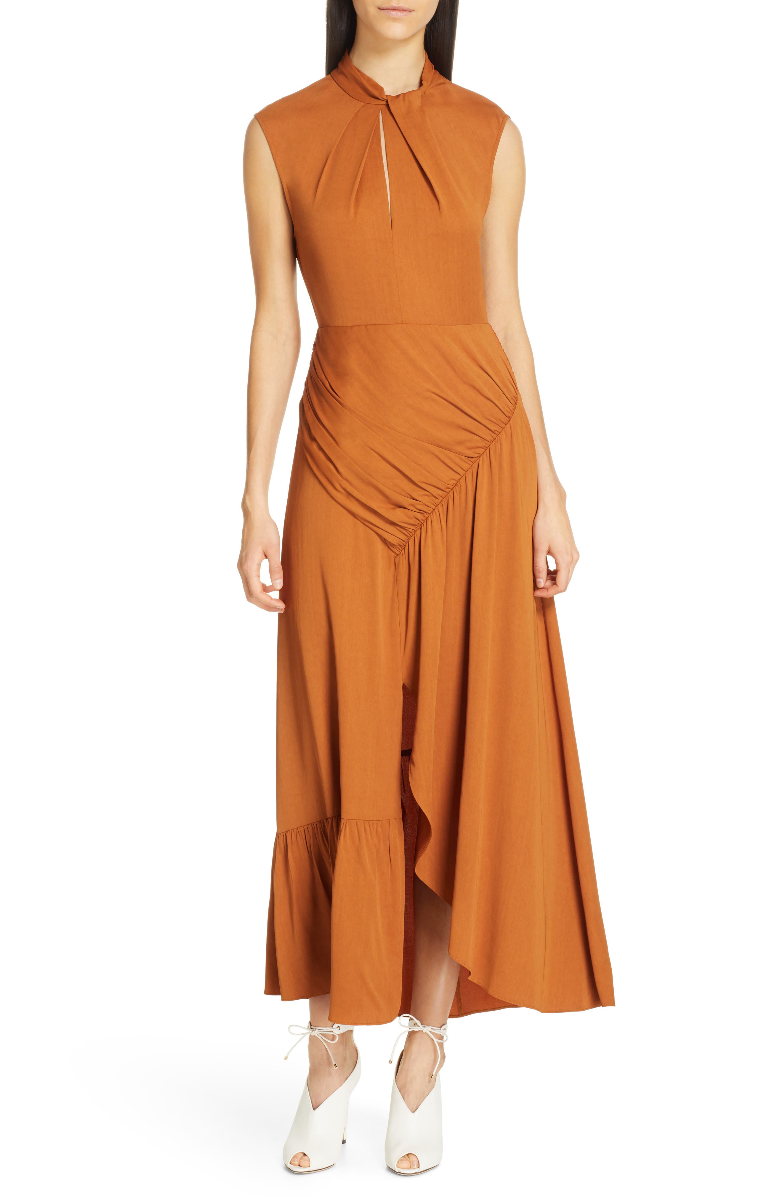 Self-Portrait Twist Neck Midi Dress, Beige