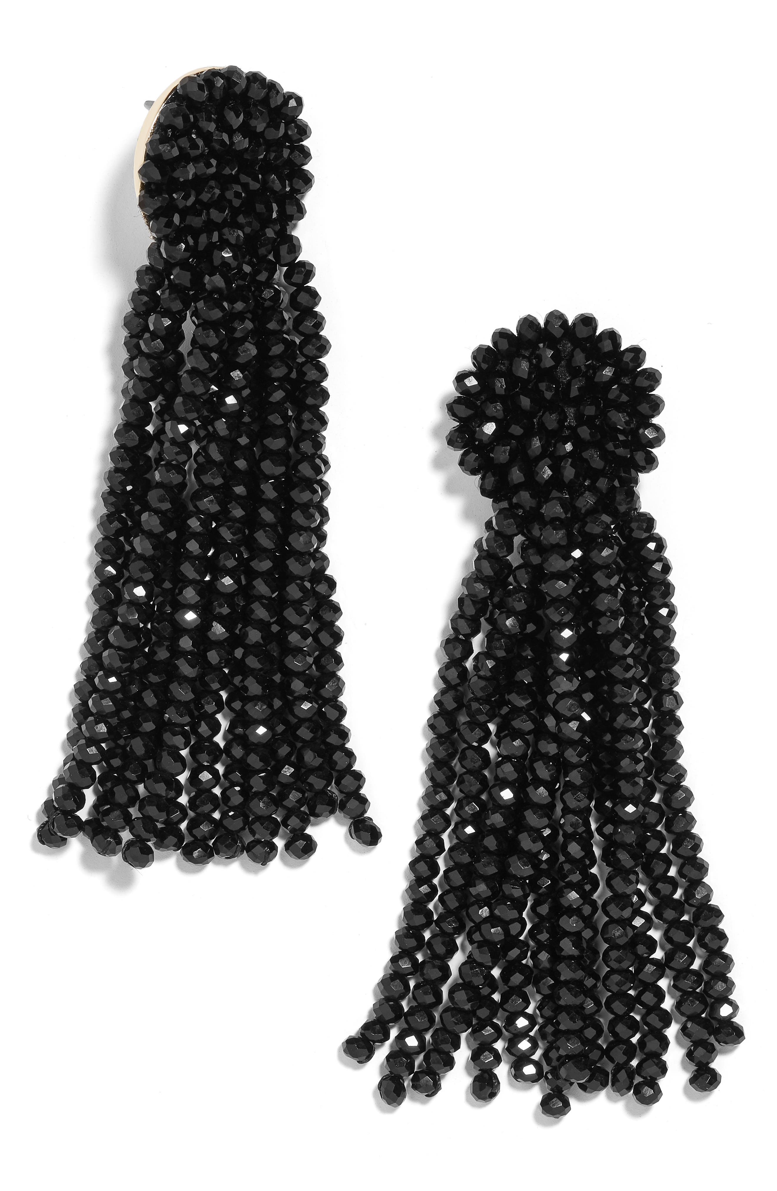 Beaded Tassel Earrings,
 Main,
 color, BLACK