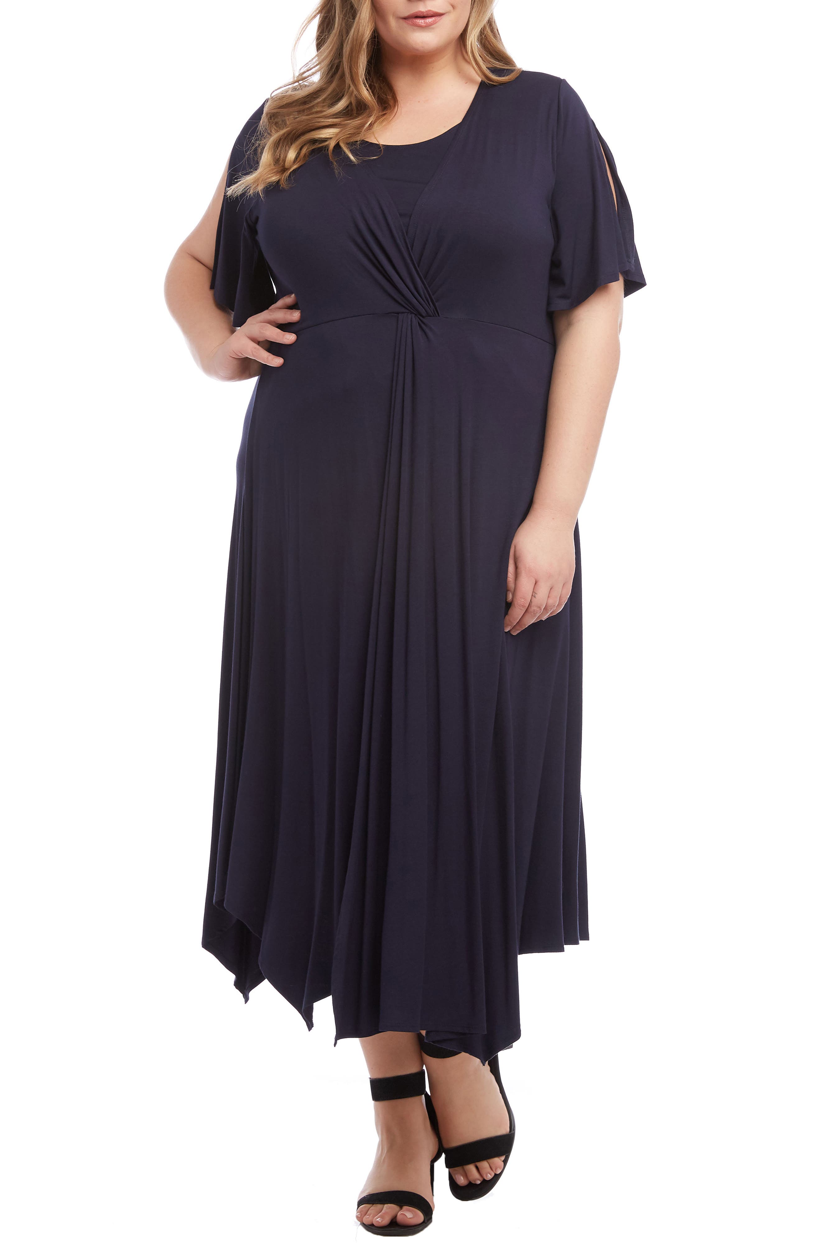 Plus Size Karen Kane Asymmetrical Twist Front Maxi Dress, Blue