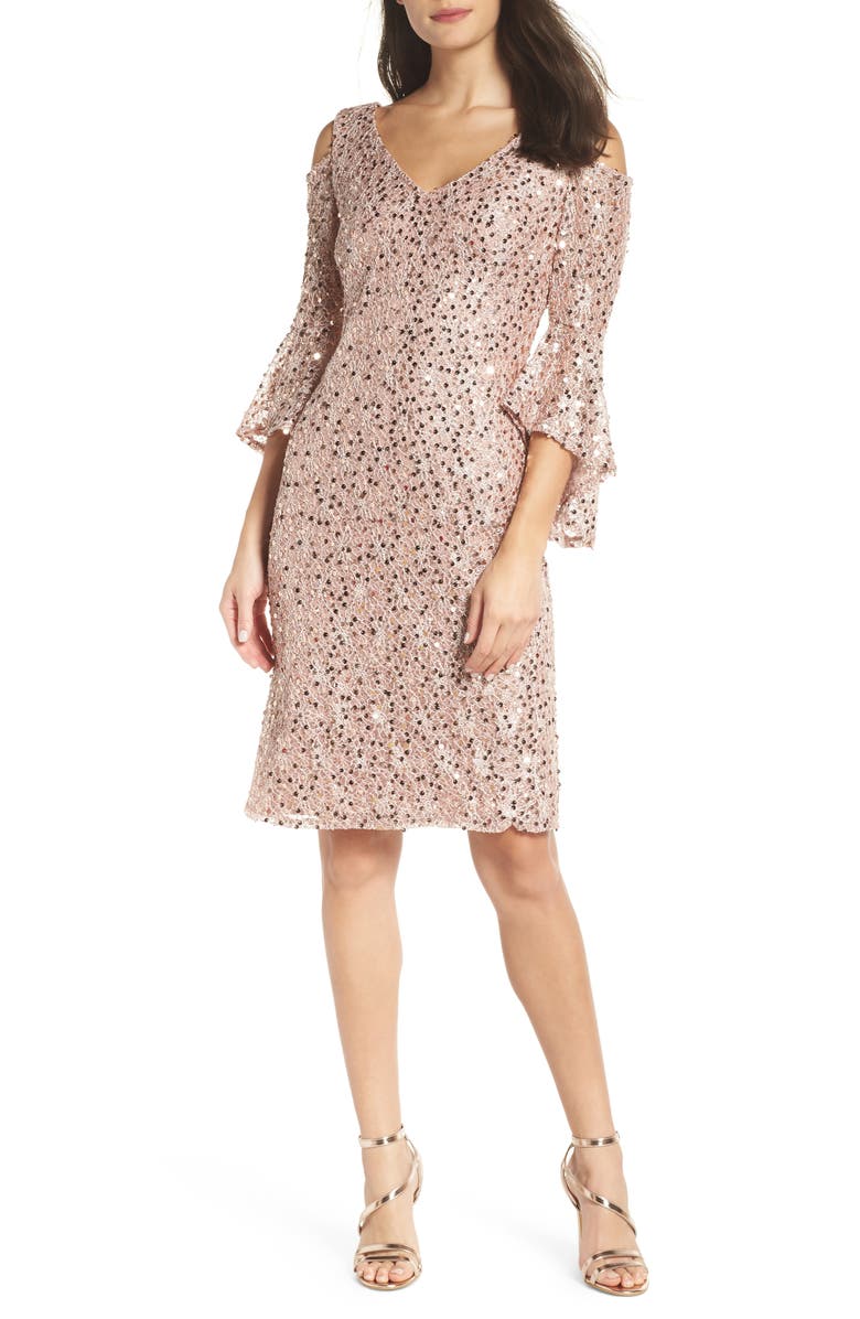 Sequin Lace Cocktail Sheath, Main, color, ROSE GOLD
