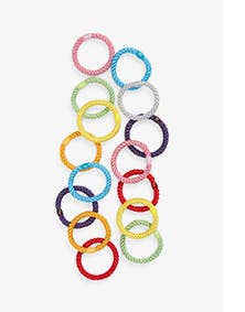 15 ponytail holders in different colors.