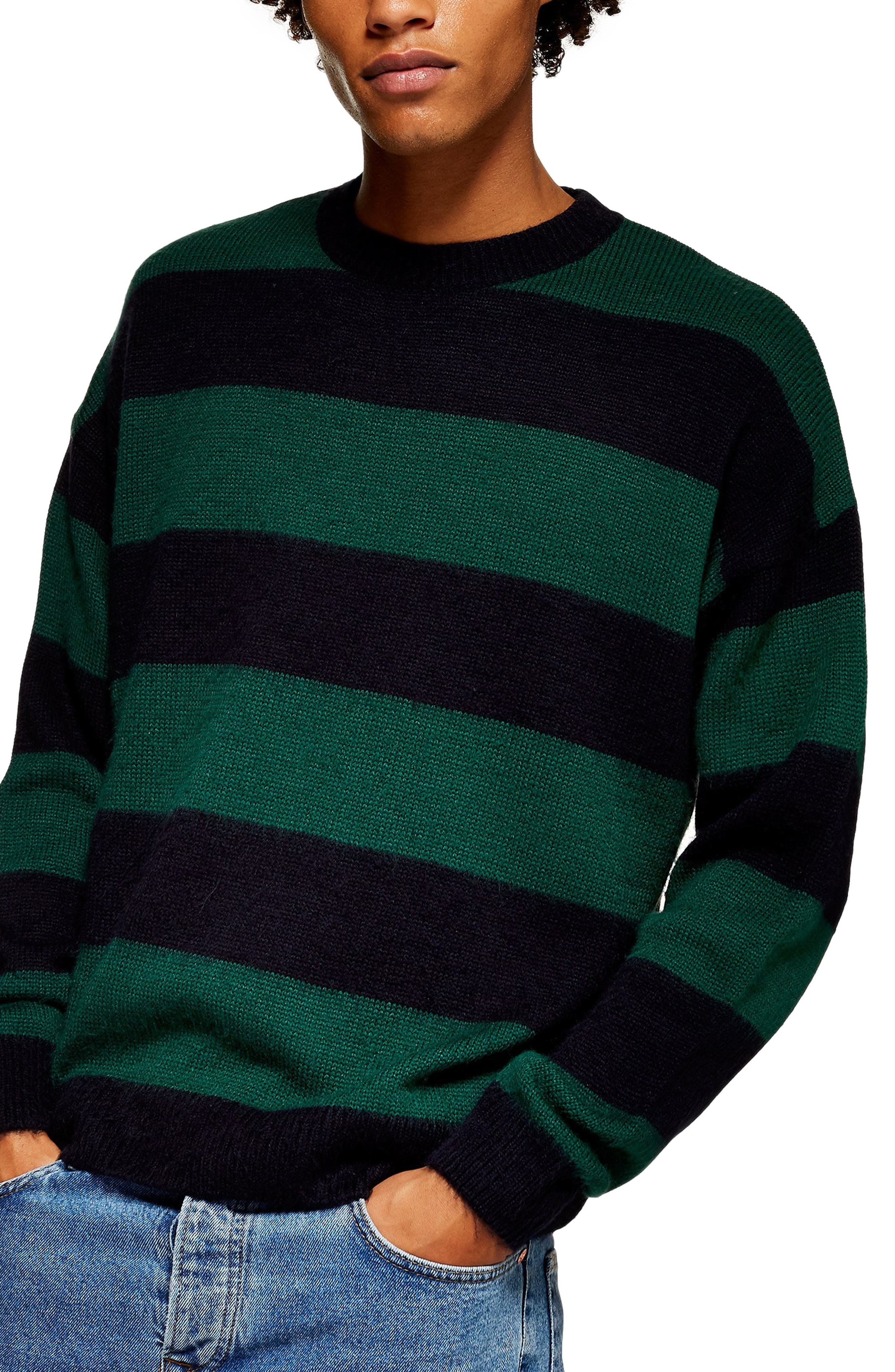Topman Block Stripe Classic Fit Sweater, Green