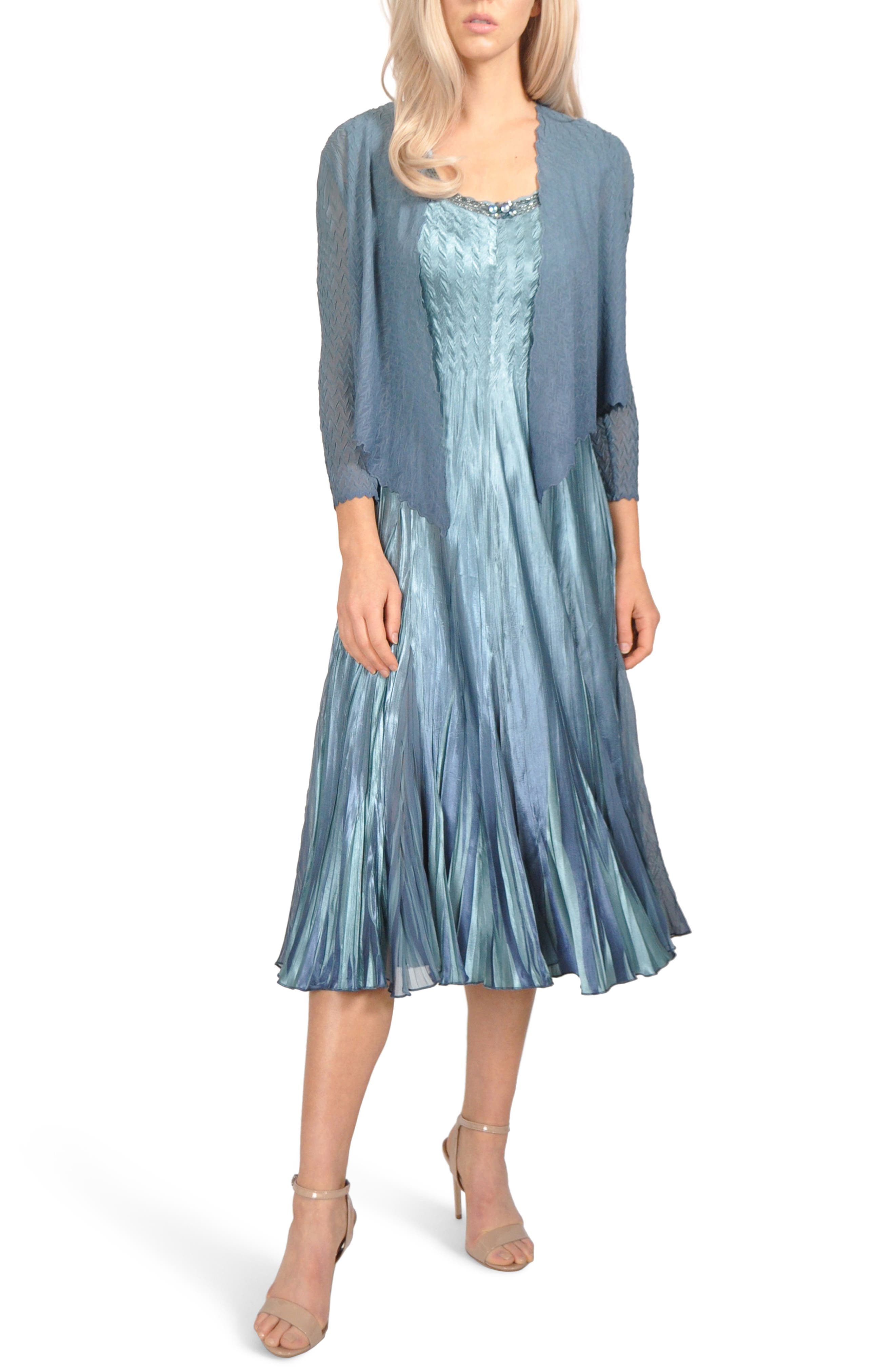 Komarov Embellished Pleat Mixed Media Dress With Jacket