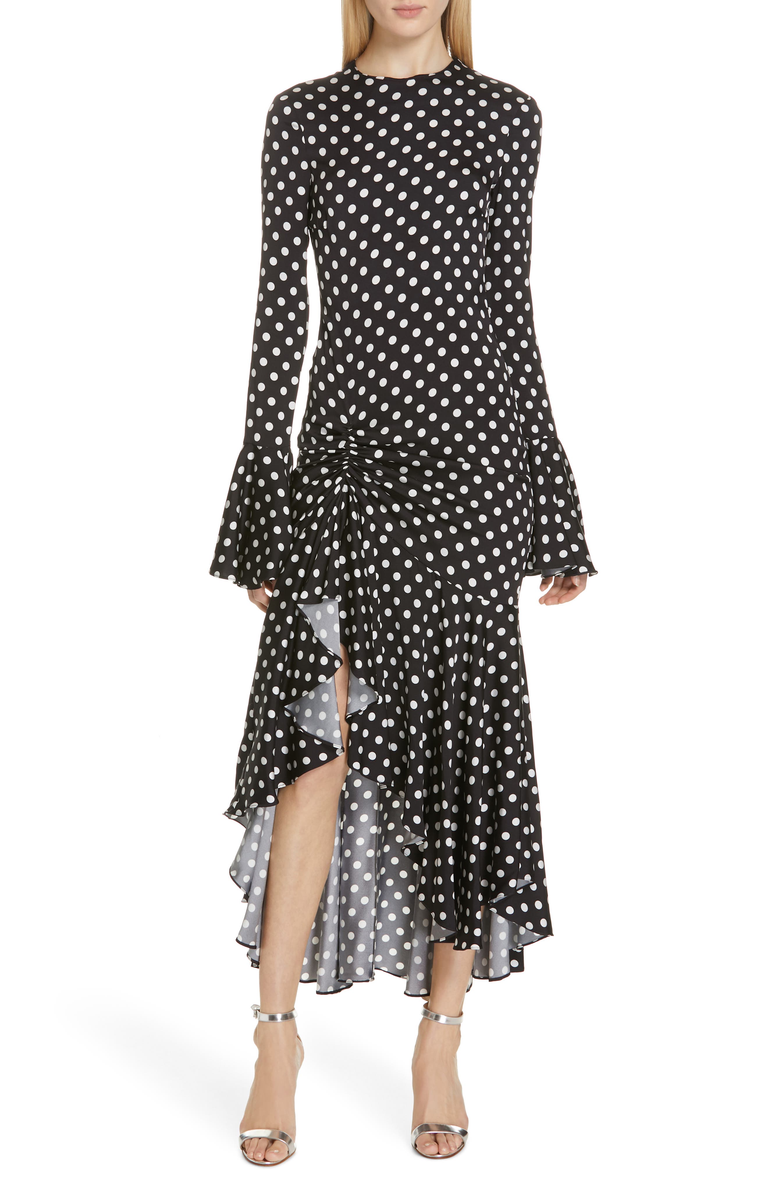 Caroline Constas Monique Polka Dot Midi Dress, Black
