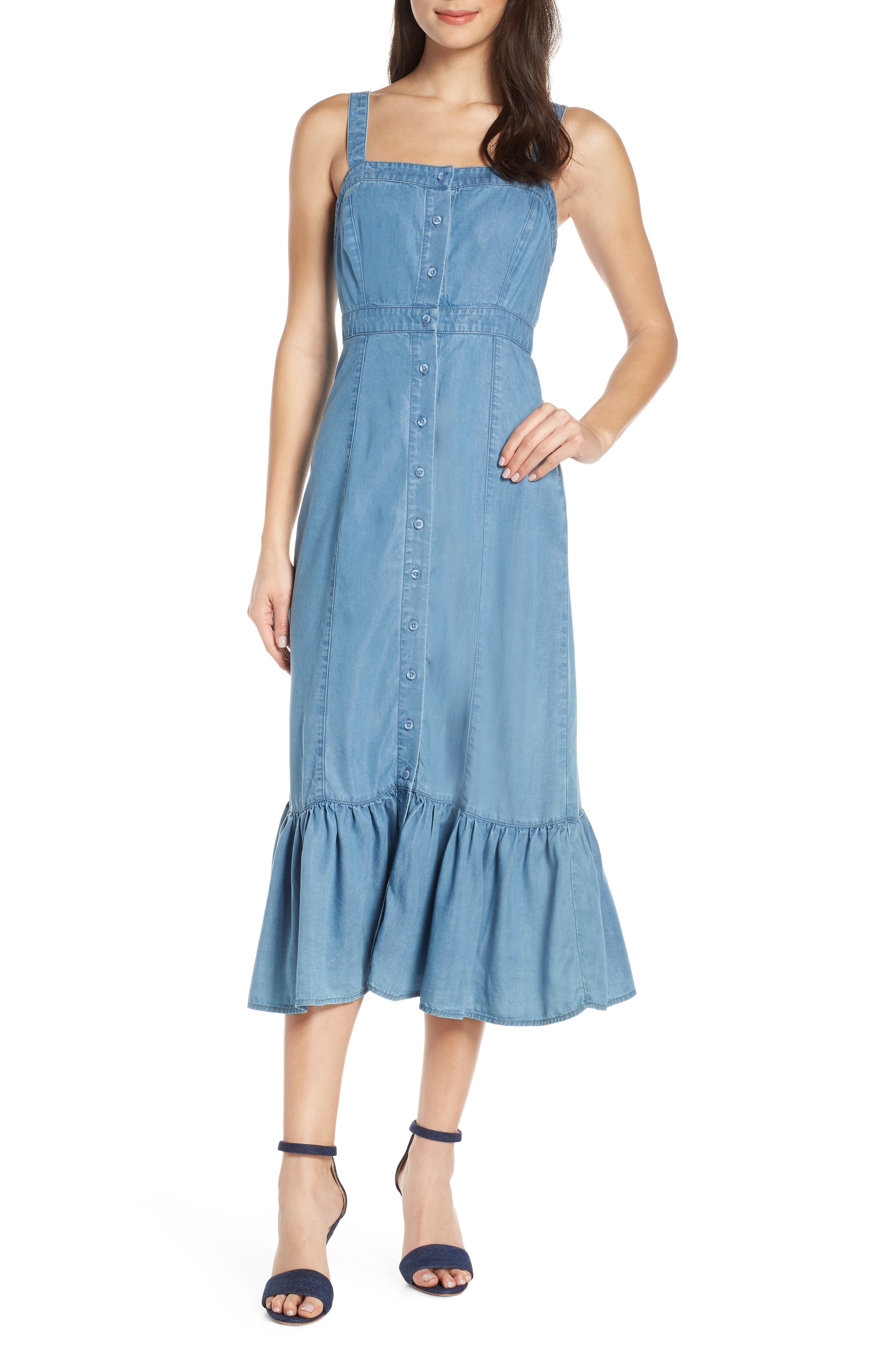 Bb Dakota Babe Next Door Denim Midi Dress, Blue